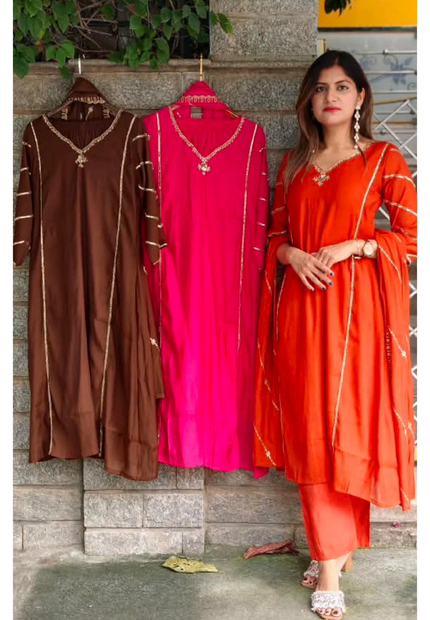 Shiny Cut-Dana With Sequin Linear Plackets Surat Mul-Chanderi A-Line Full Suit Set With Dupatta- 16081