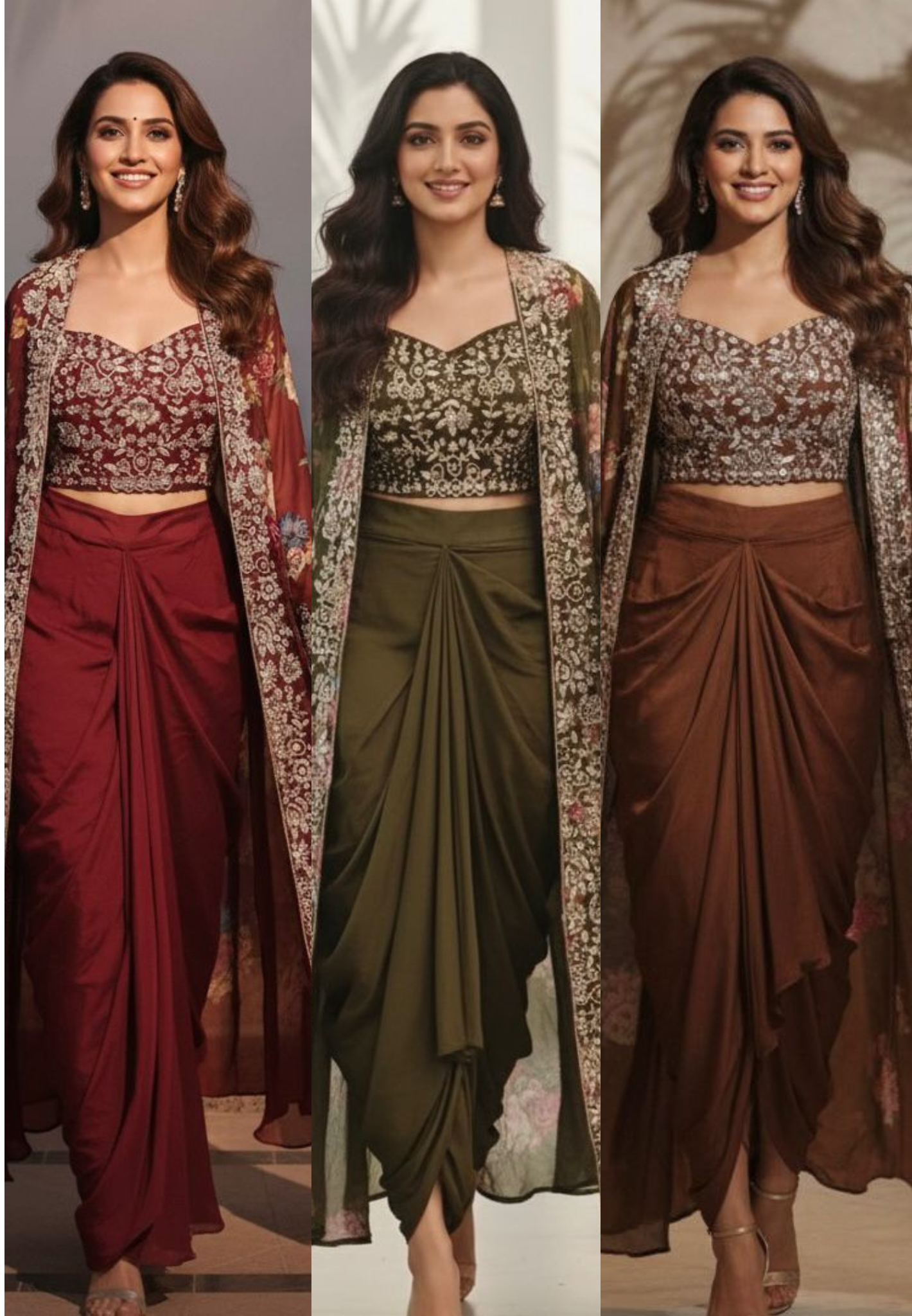 Cut Dana Beads Embellished Heavy Handwork Floral Printed Shrug With Crop Top & Drape Skirt- 11753, 11751, 11749