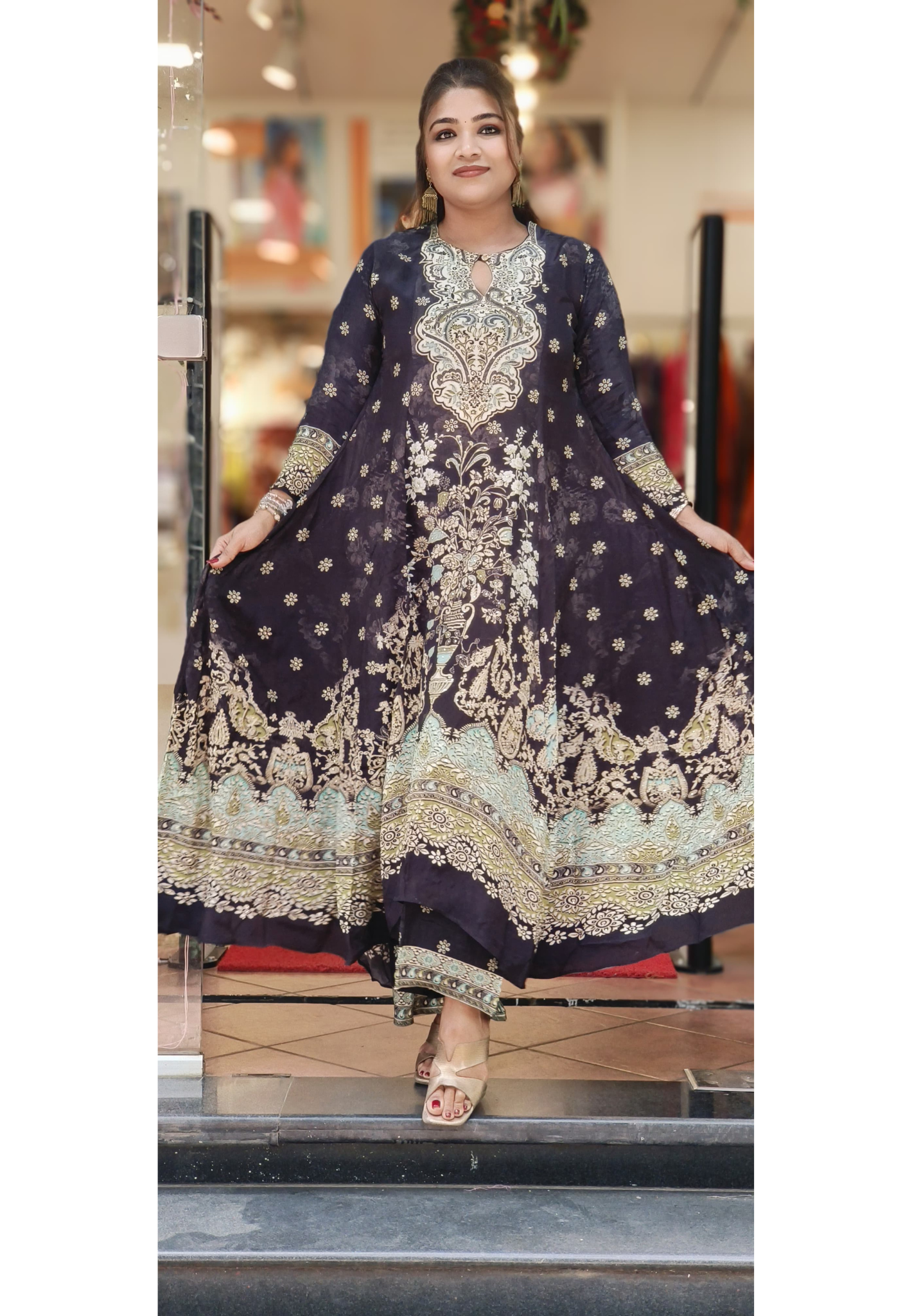 Stylish Indo western Digital Print Lawn Print Pure Crepe Hi low Kurta With Bottom