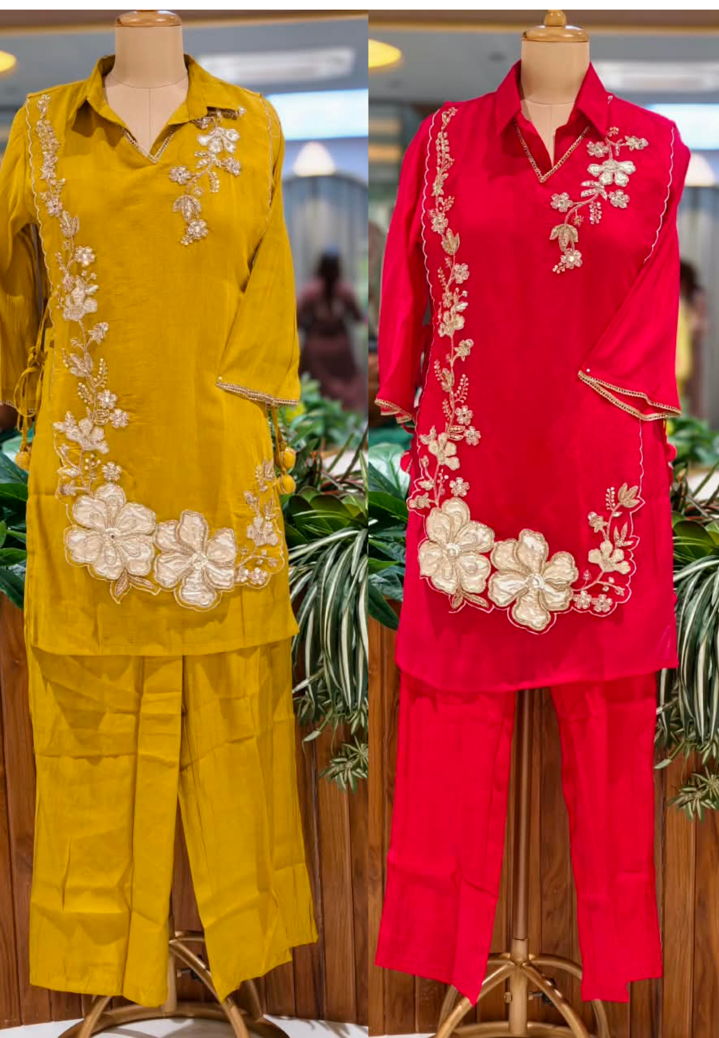 Elegant Embroidery Work Overlay Solid Collared Co-Ord Set In Surat Mul-Chanderi Fabric- 16080
