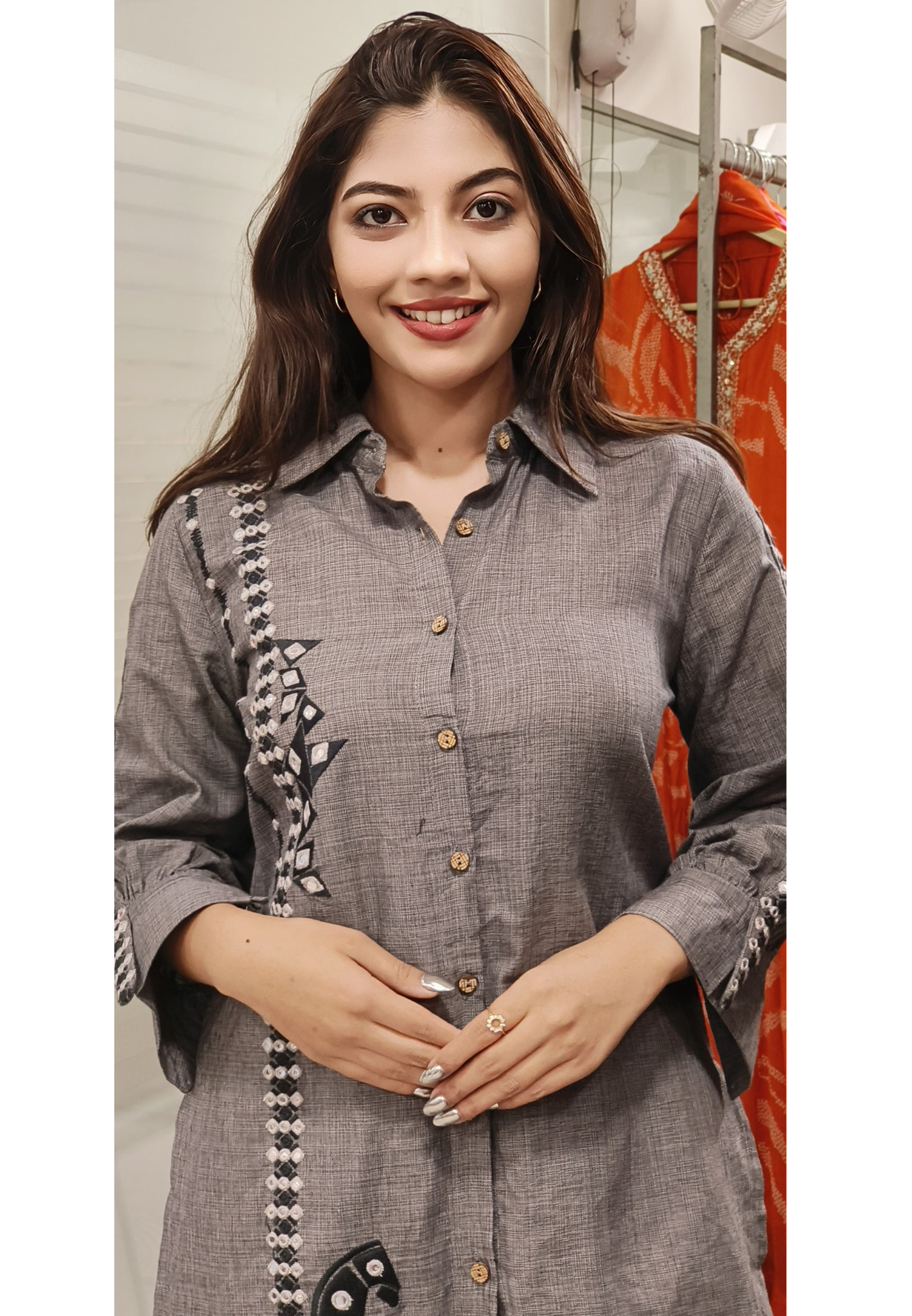 Flex Cotton Embroidered Work Collar Style Kurta with Pant-9465,9466