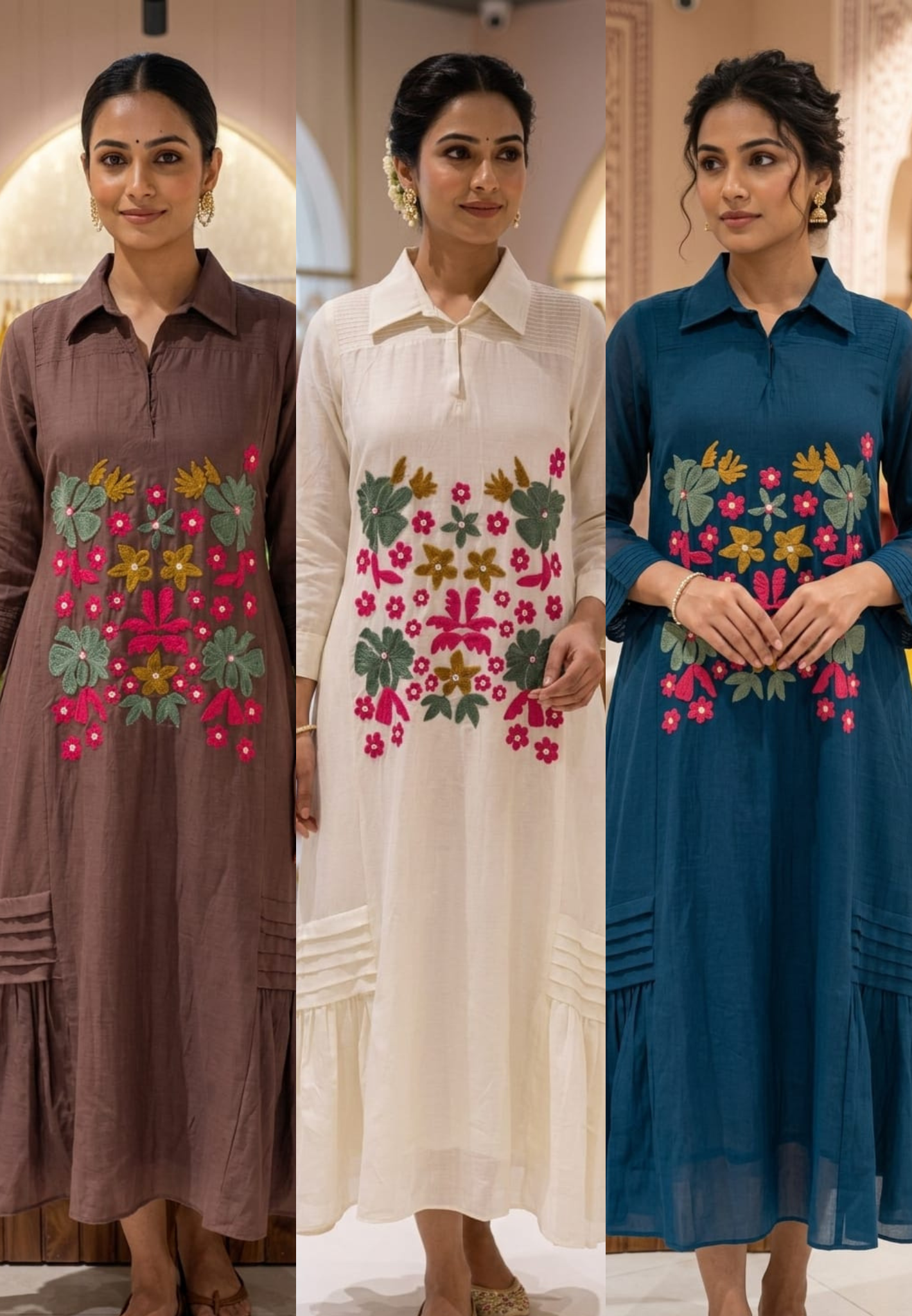 Summer Friendly Intricate Floral Embroidered Trendy Ankle Length Frock In Mul Chanderi Fabric-13747