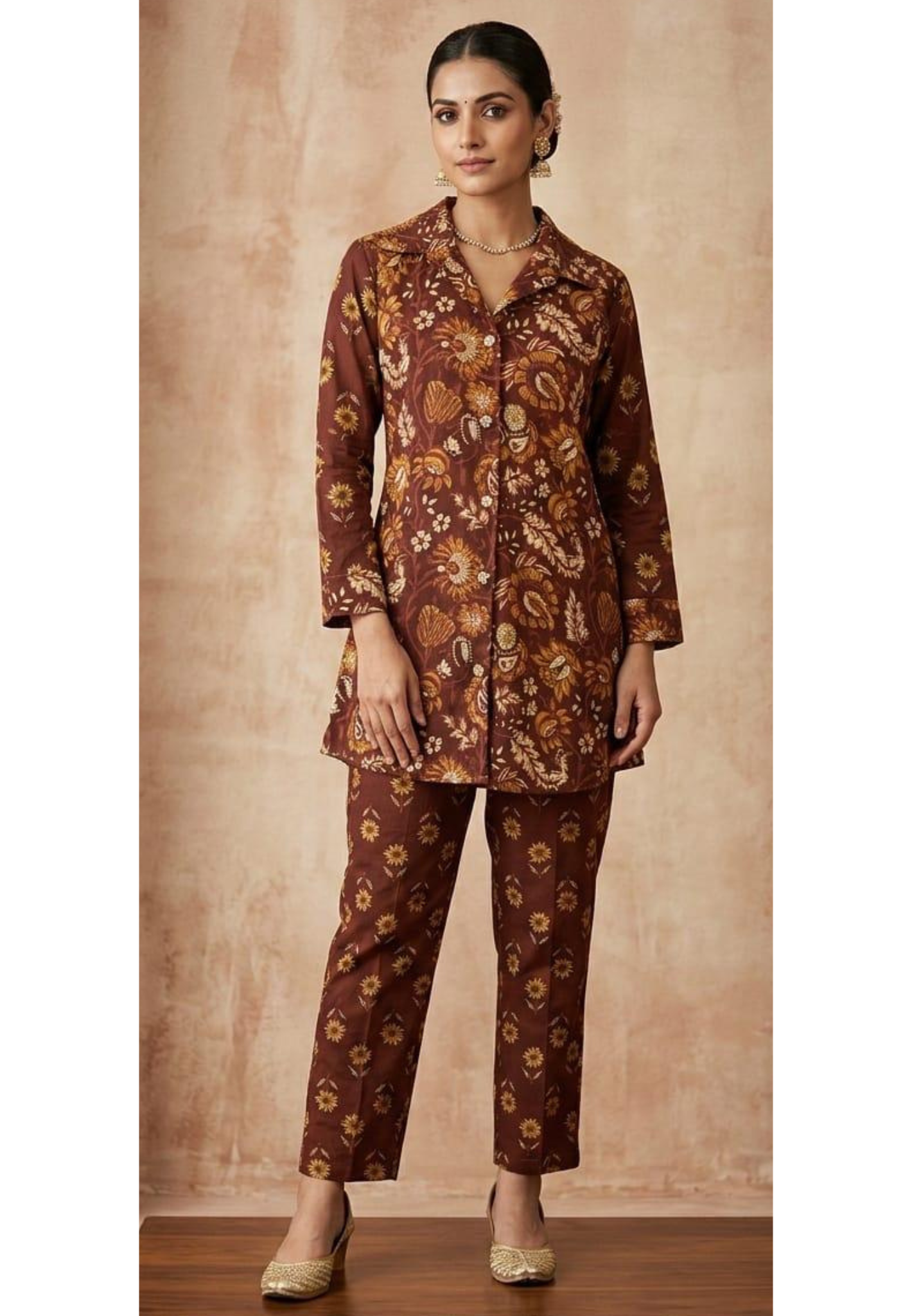 Multi Floral Prints Dark Shaded Co-Ord Set In Cotton Fabric- 13487