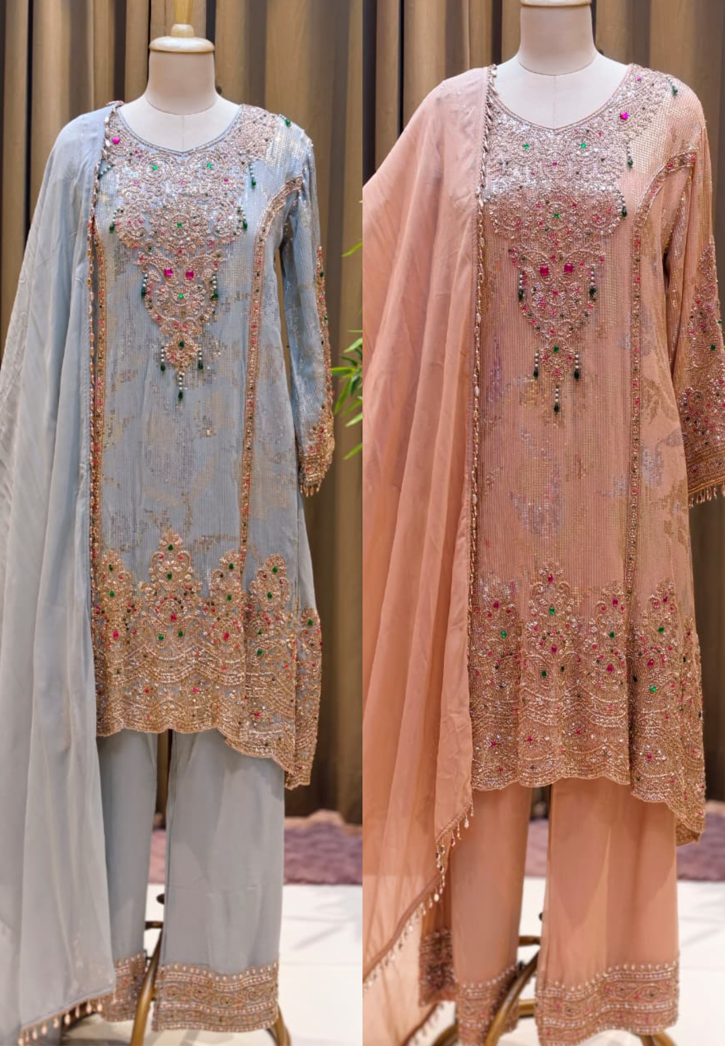 Noor-E-Zareen Premium Heavy Hand Embroidered Sequin & Stone Work Kurta Palazzo Set with Dupatta-14475