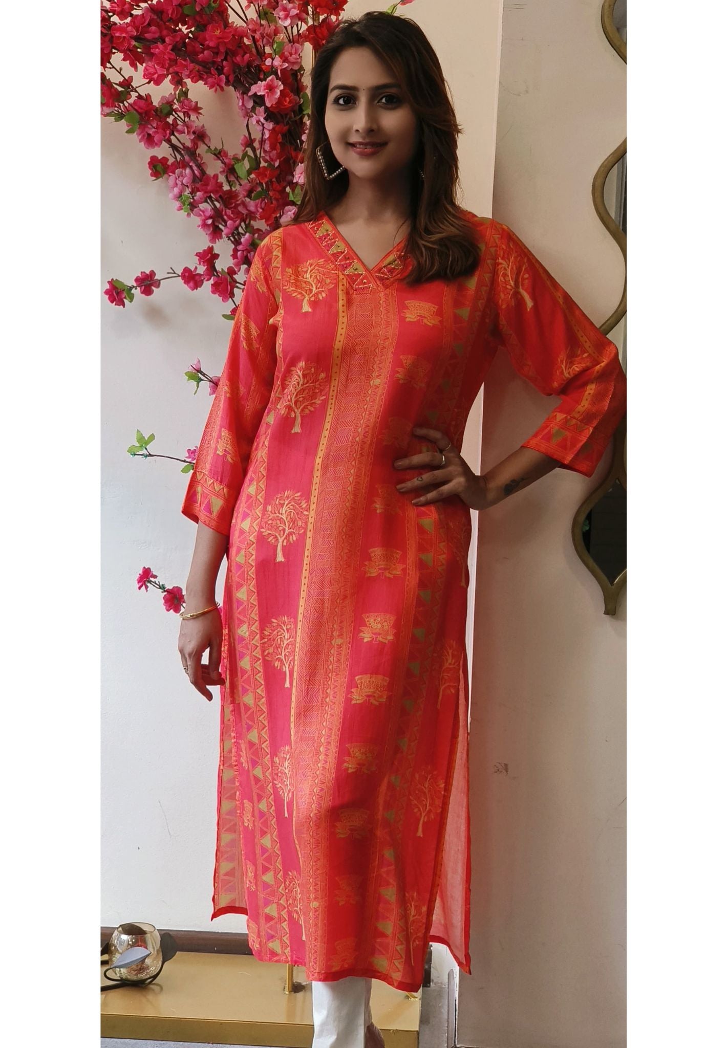 Printed muslin  V neck only kurti-05980-79