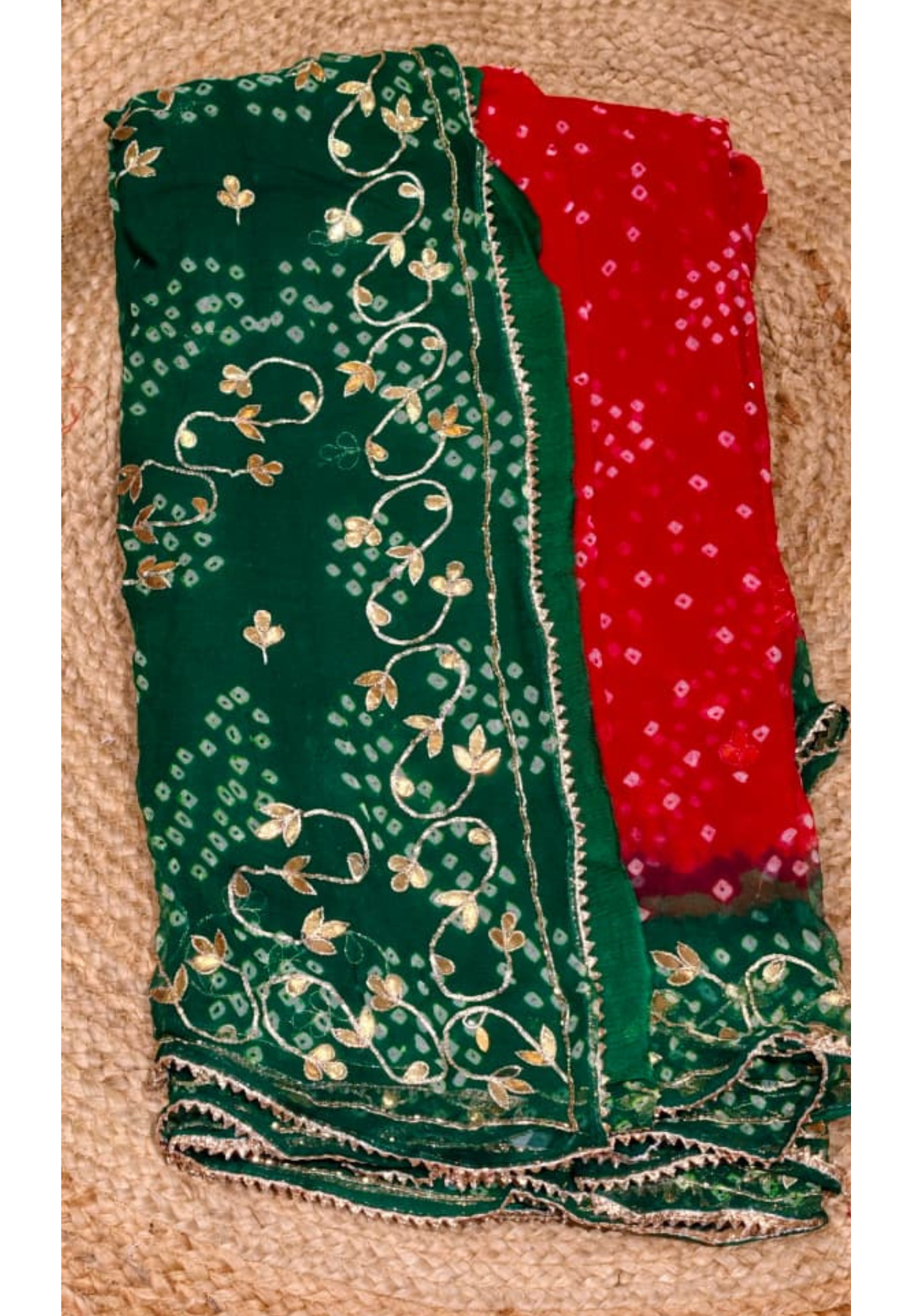 Premium Bandhej Elegance Gotta Patti Work Saree With Unstitched Blouse- 15661