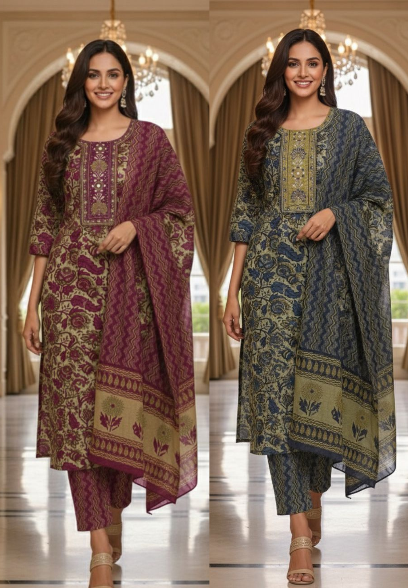 Floral Printed Summer Friendly Cotton Full Suit Set-12301,12300