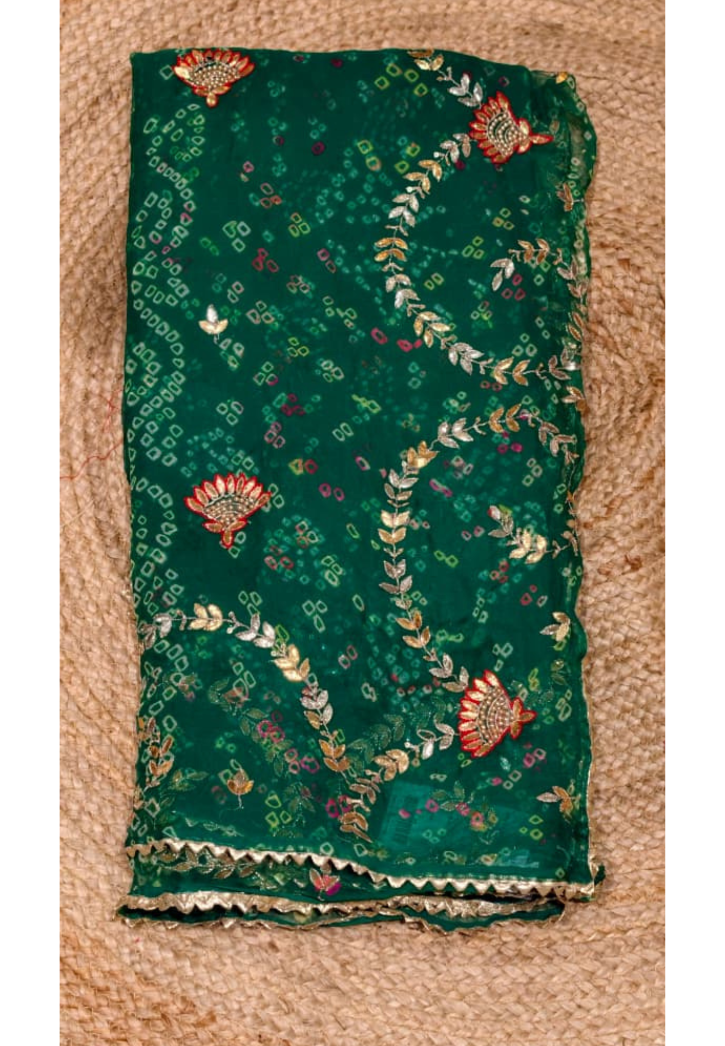 Graceful Leafy Gotta Bandhej Print Semi-Georgette Premium Saree With Unstitched Blouse- 15659