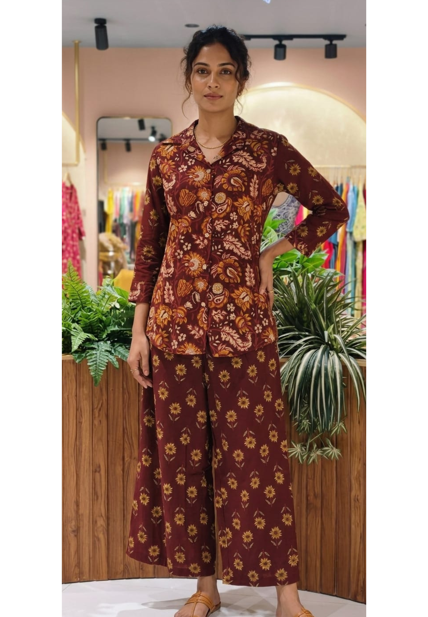 Multi Floral Prints Dark Shaded Co-Ord Set In Cotton Fabric- 13487