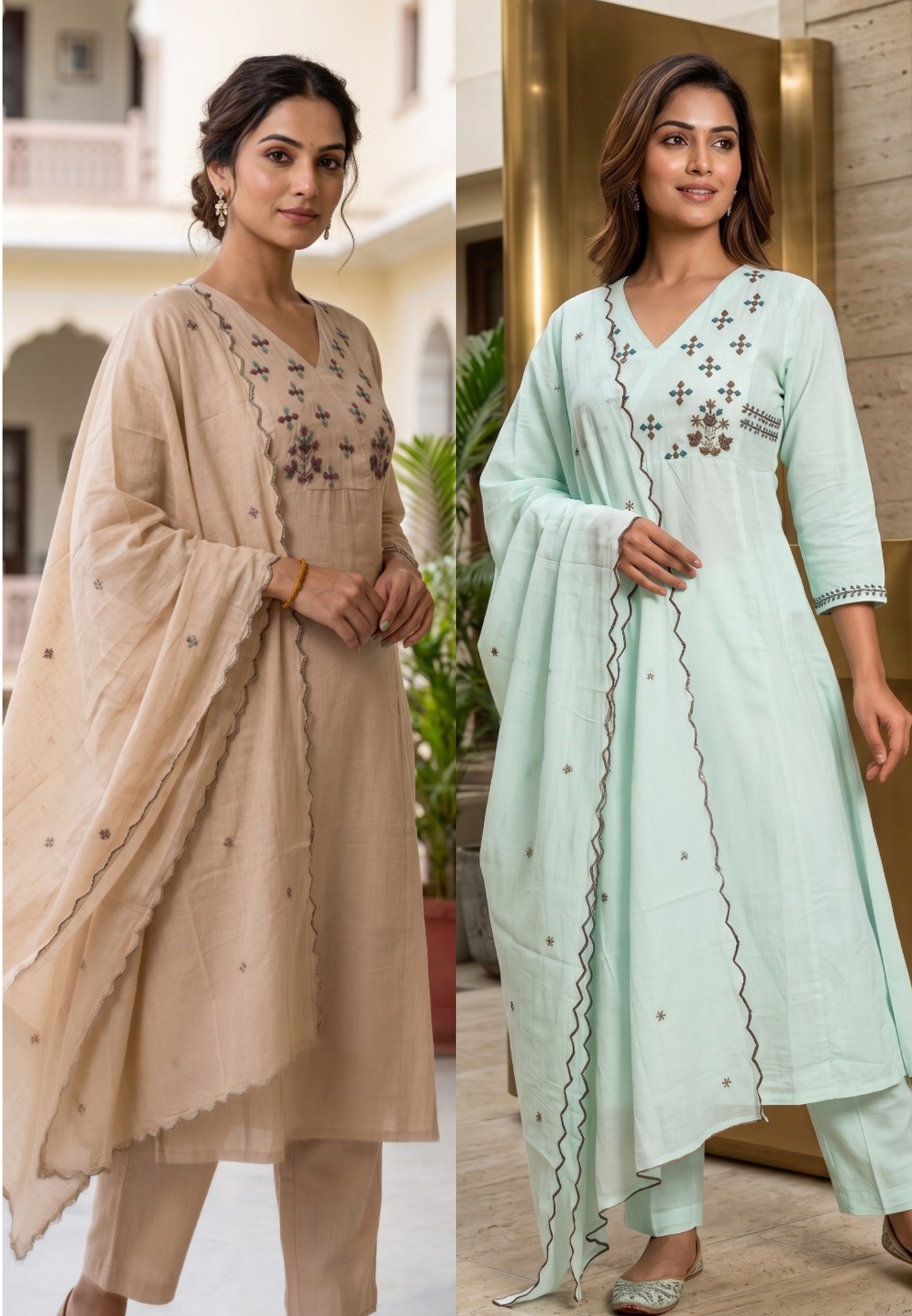 Premium Mul Cotton Delicate Embroidered A-Line Full Suit Set with Dupatta- 14893