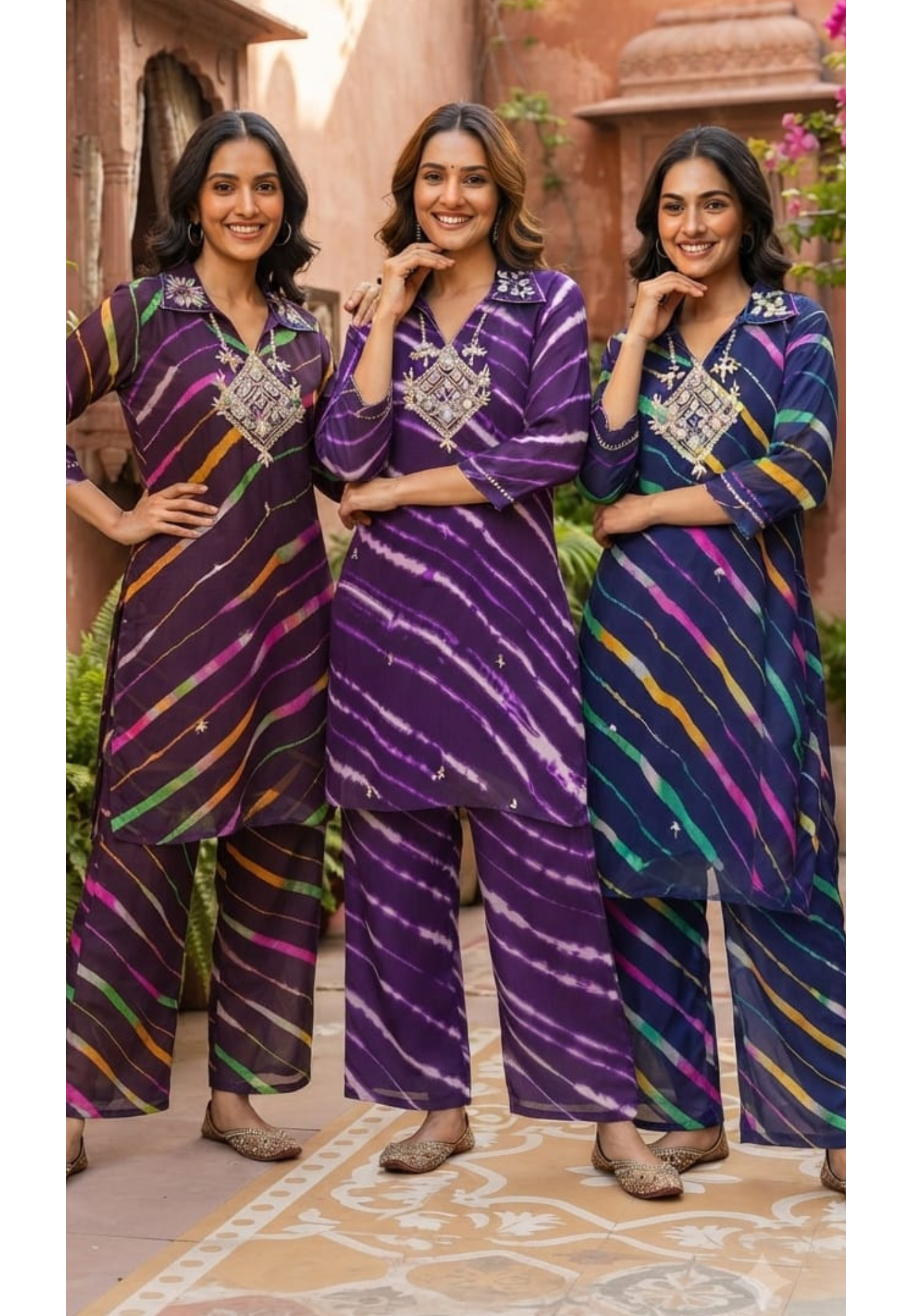 Gotta Elegance Higlighted Bold Lehriya Prints Georgette Co-Ord Set- 15673