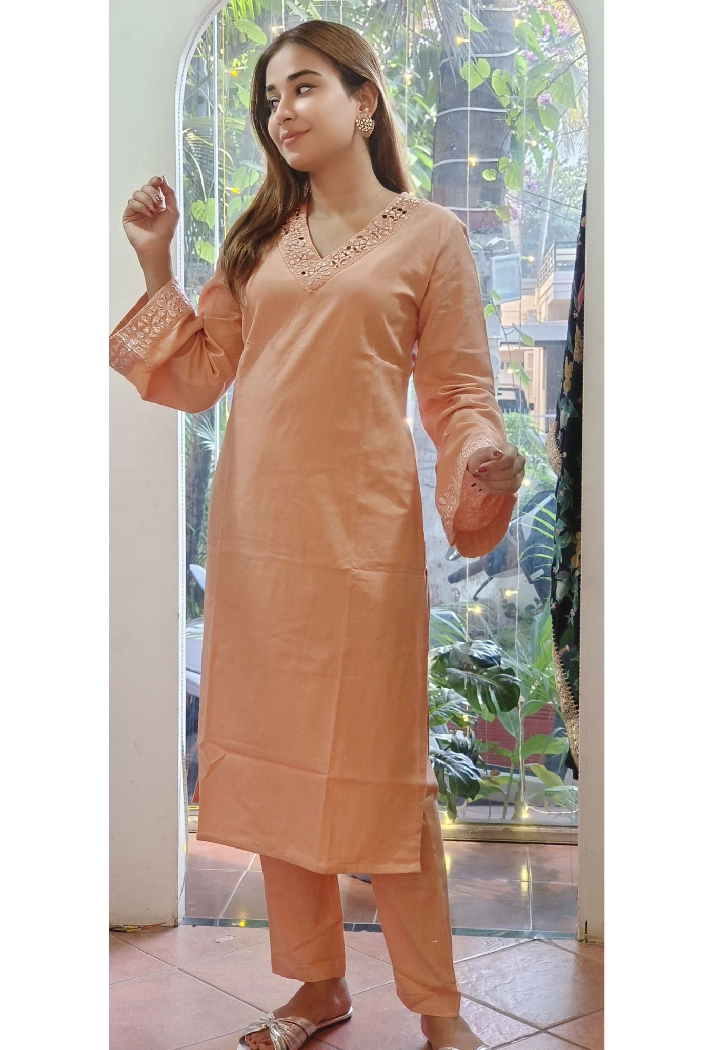 Beautiful Flex Cotton Real Mirror Work Kurta Pant-08091-08092-08093