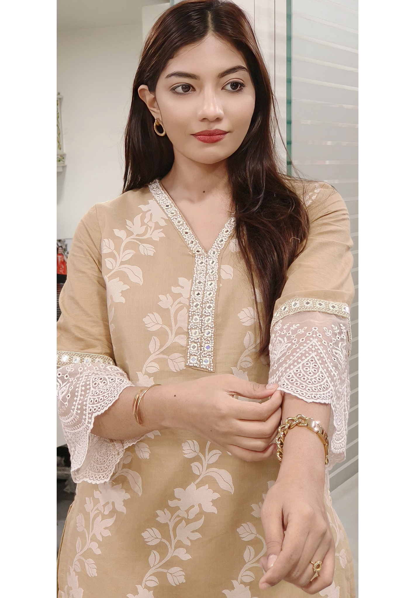 Timeless Braso Cotton Weaving Fabric Pearl Foil mirror Embroidered Kurta-Pant Set-09390,09389