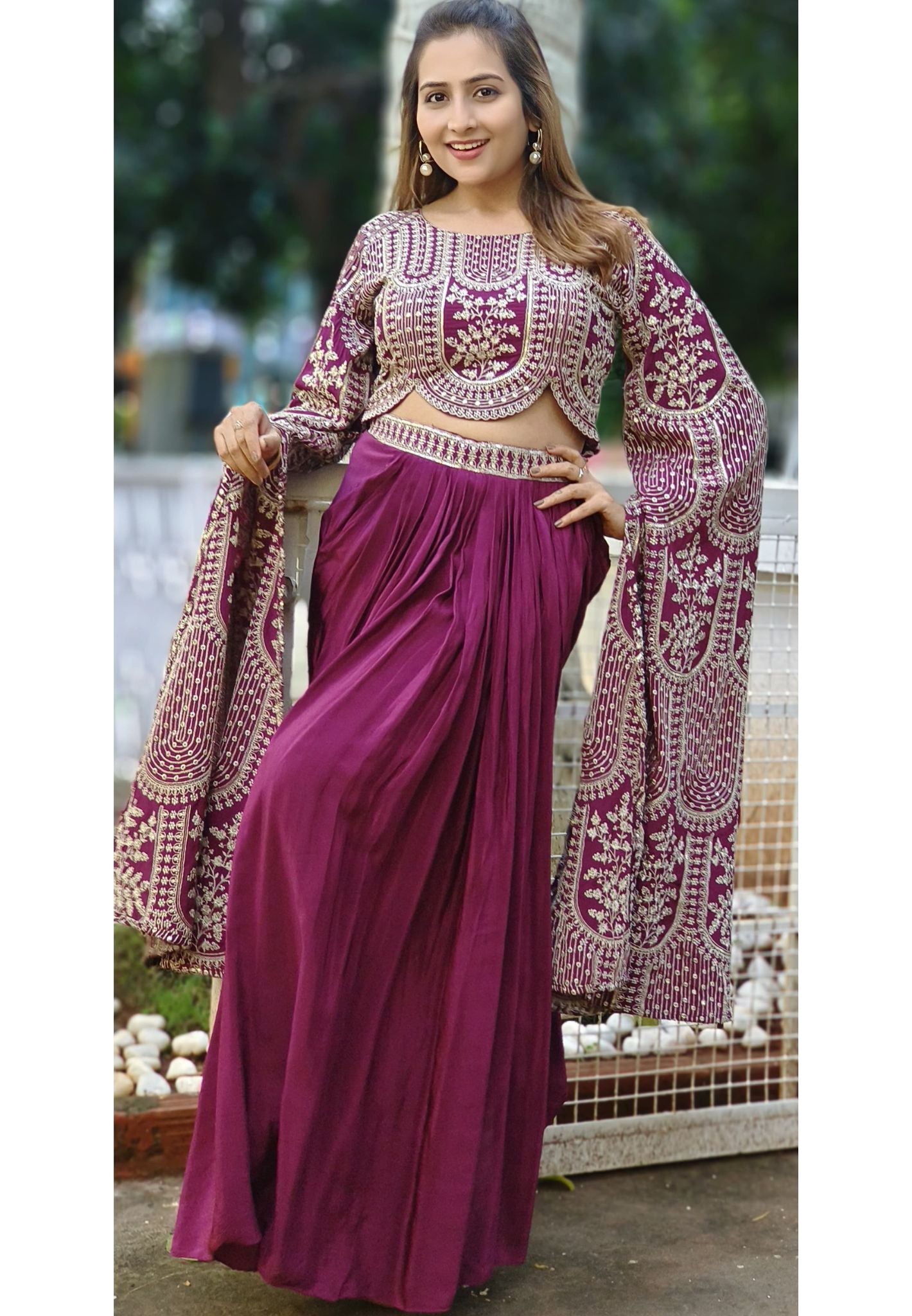 Heavy Party Wear Stylish Crape embroidery With Beautiful Crape Doti Skirt DRY WASH ONLY-05934