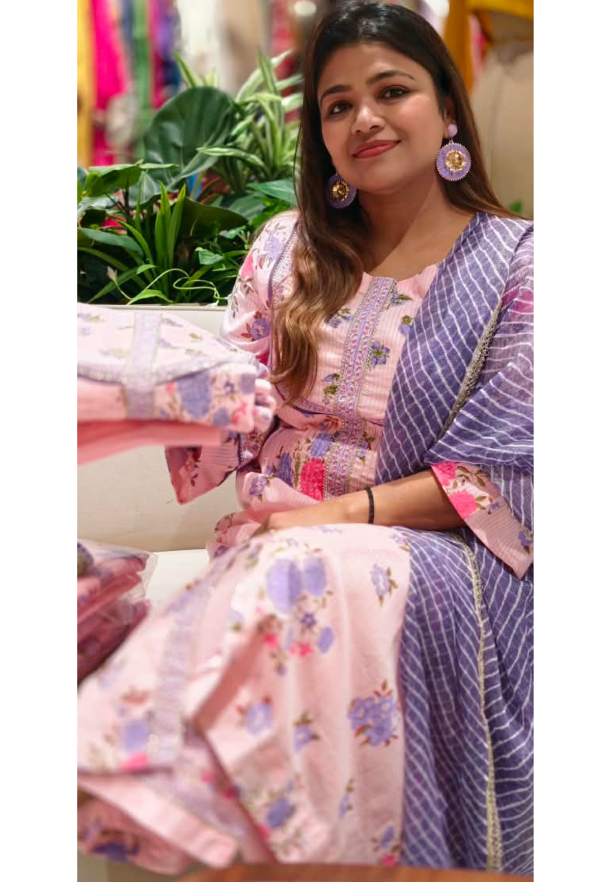 Beautiful Patterened Embroidered Pastel Pink Floral Print A-Line Cotton Full Suit Set with Kota Doria Dupatta-16672