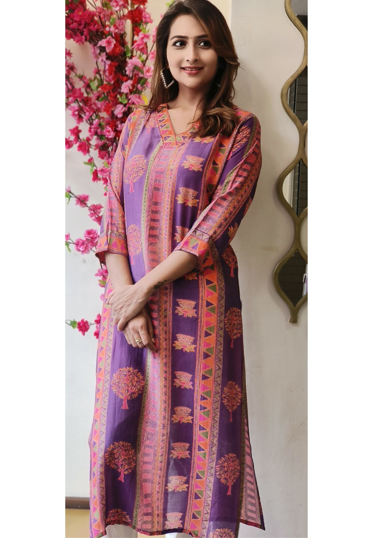 Printed muslin  V neck only kurti-05980-79