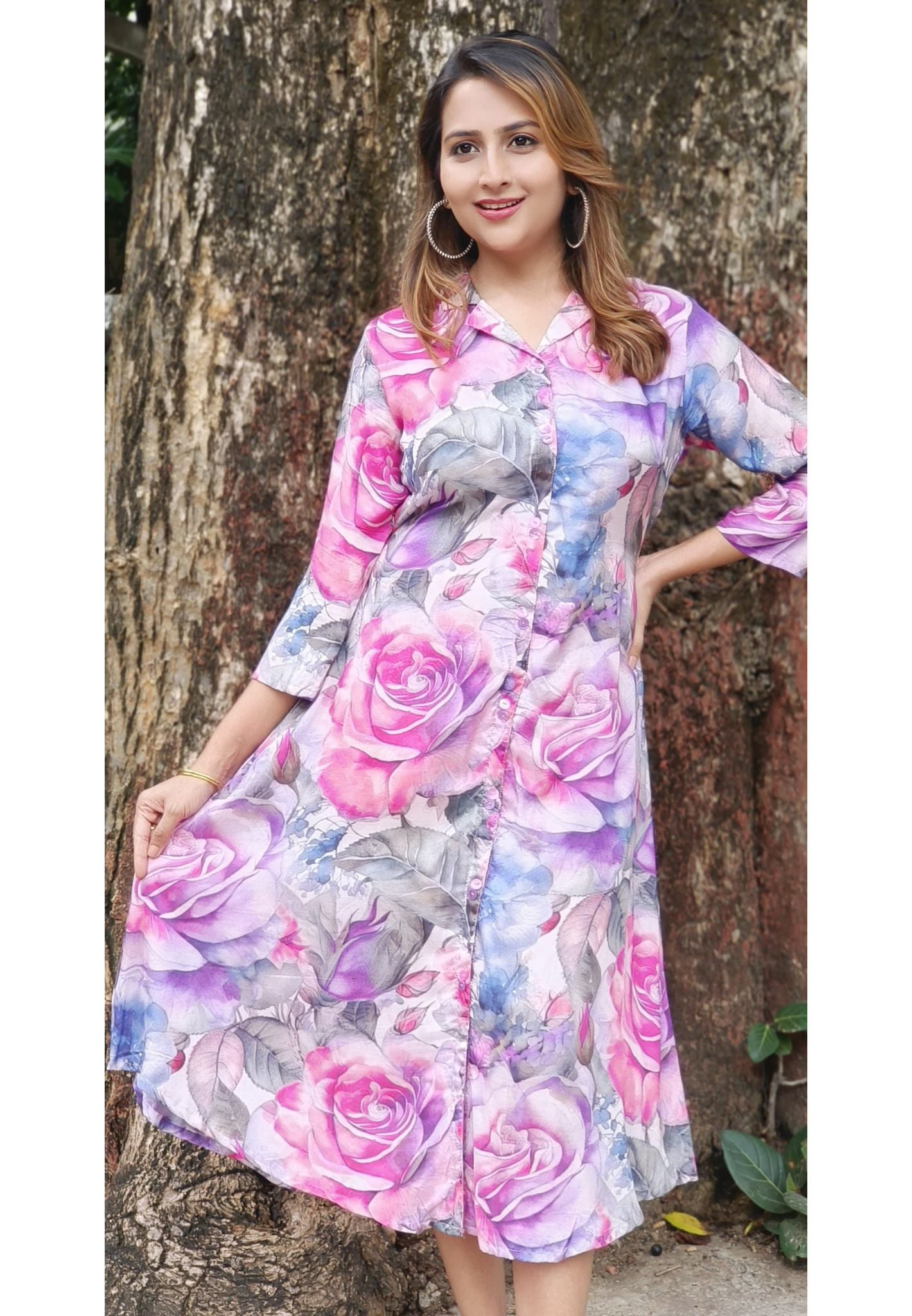 Beautiful muslin floral printed frock -05624