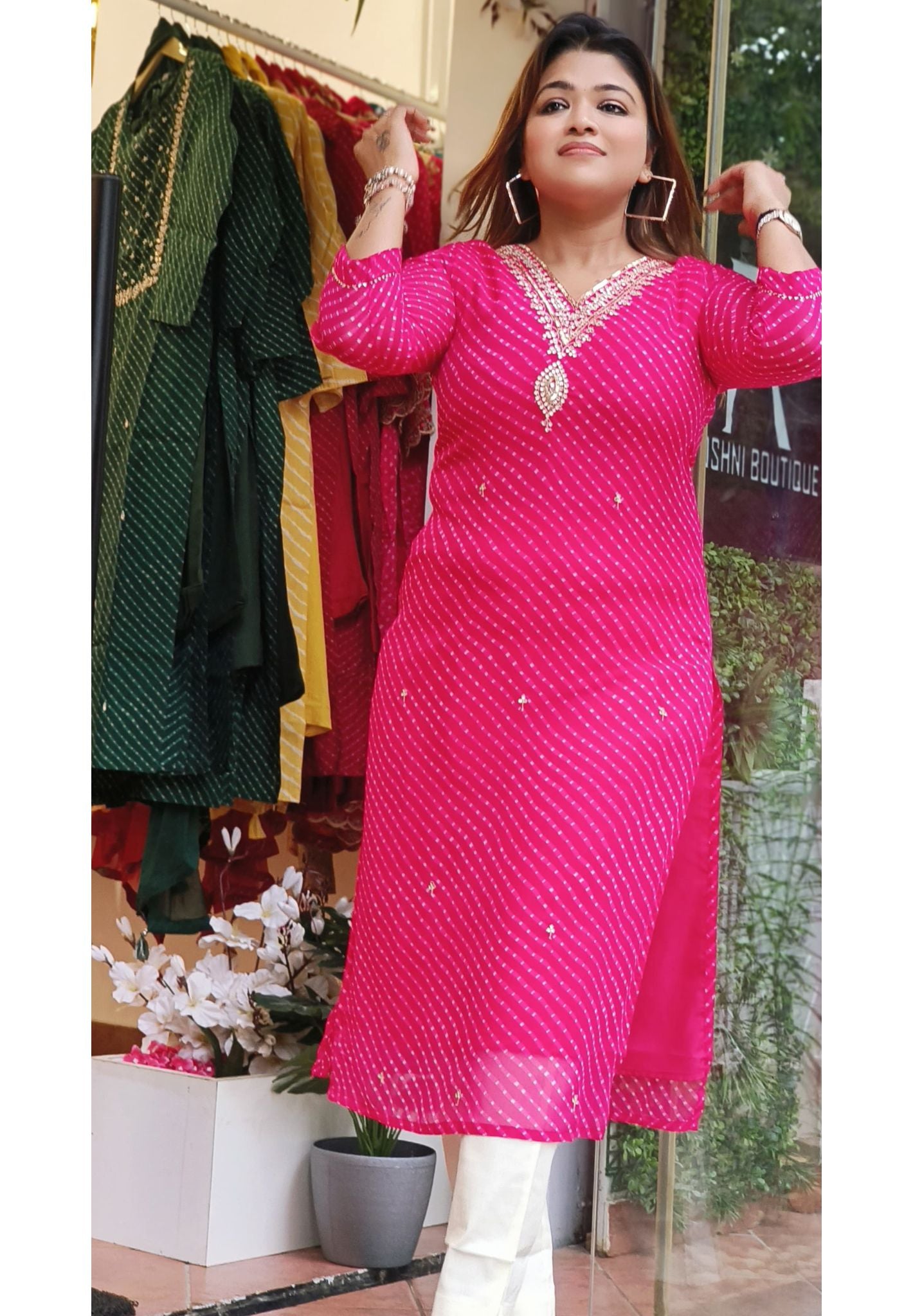 V-neck embroidered Georgette lehriyonly kurti -05996