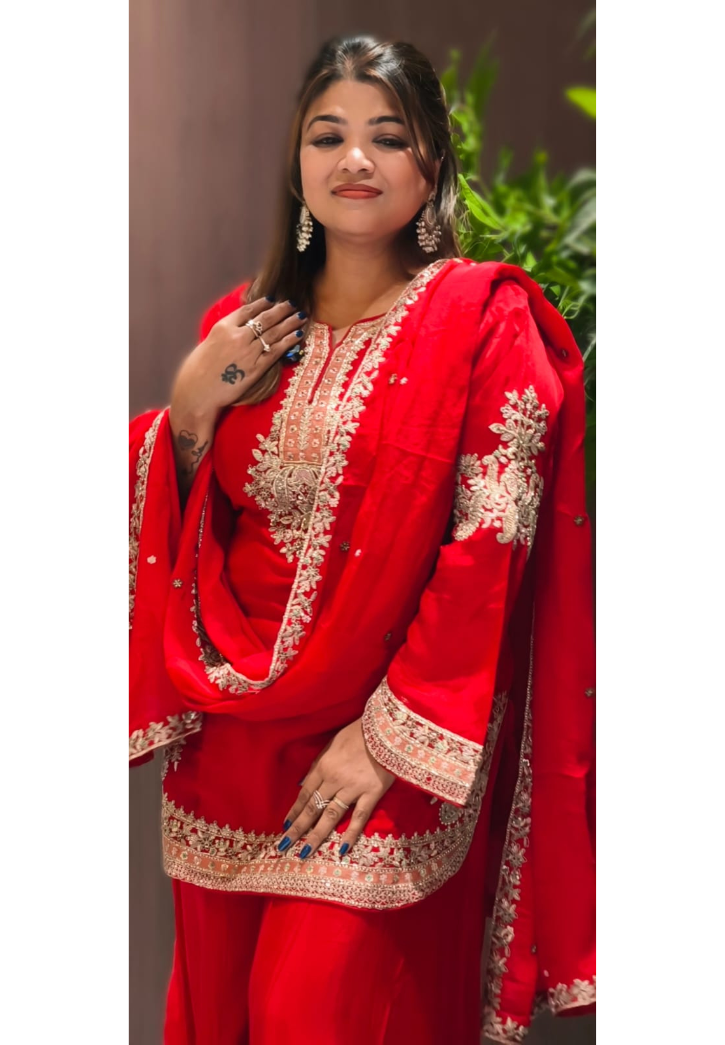 Crimson Vibrant Zardosi Work Party Wear Palazzo Full Suit Set With Dupatta In Chinon Fabric-14033 RB127