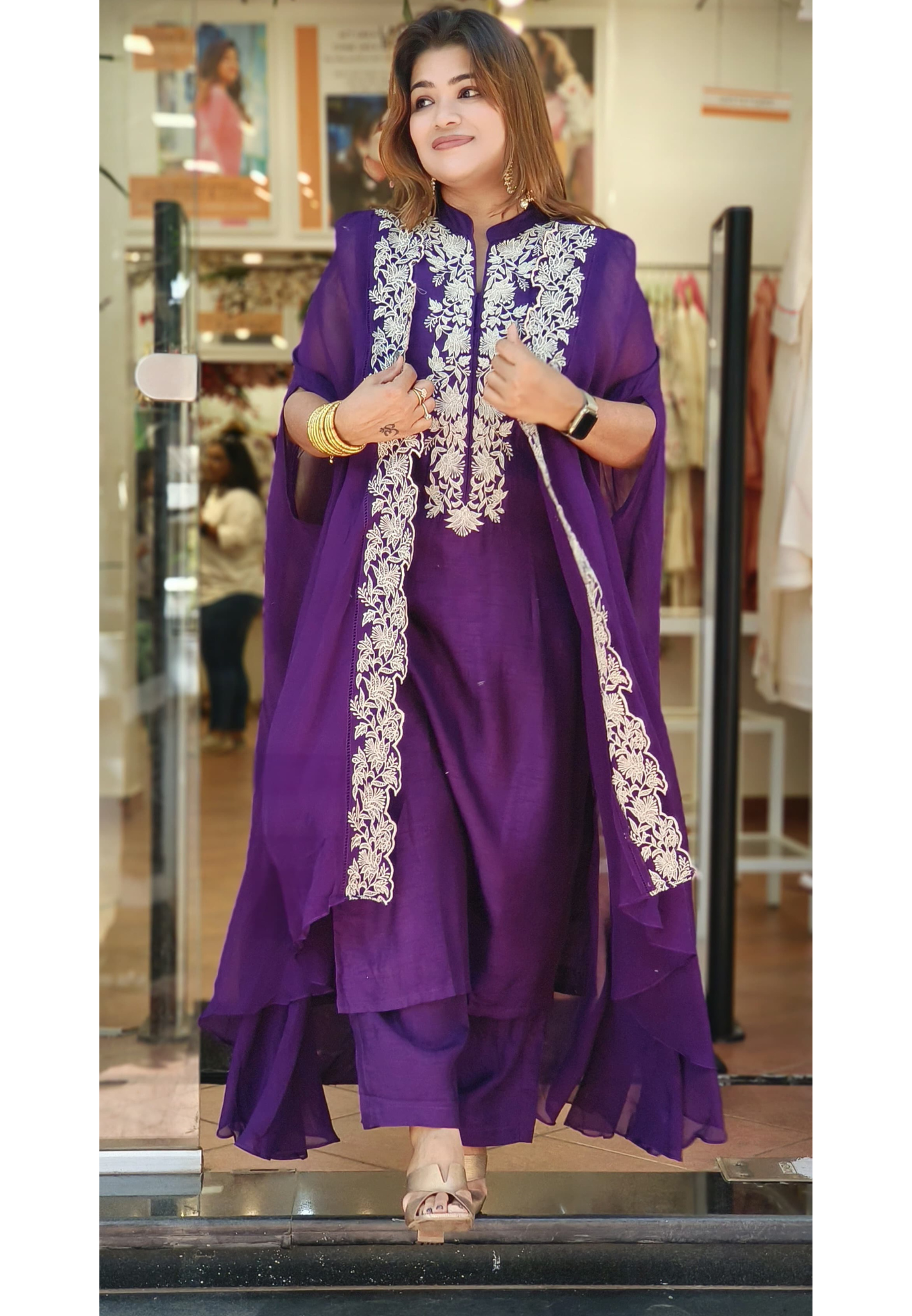 Beautiful Embroidred Party Wear Style kurta With pant and organza jacket DRY WASH ONLY-05860-66