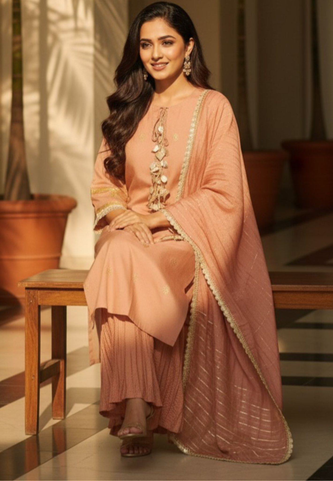 Pure Chanderi Banarasi TouchTassel Hang Full Suit Set With Dupatta & Crush Bottom- 11714