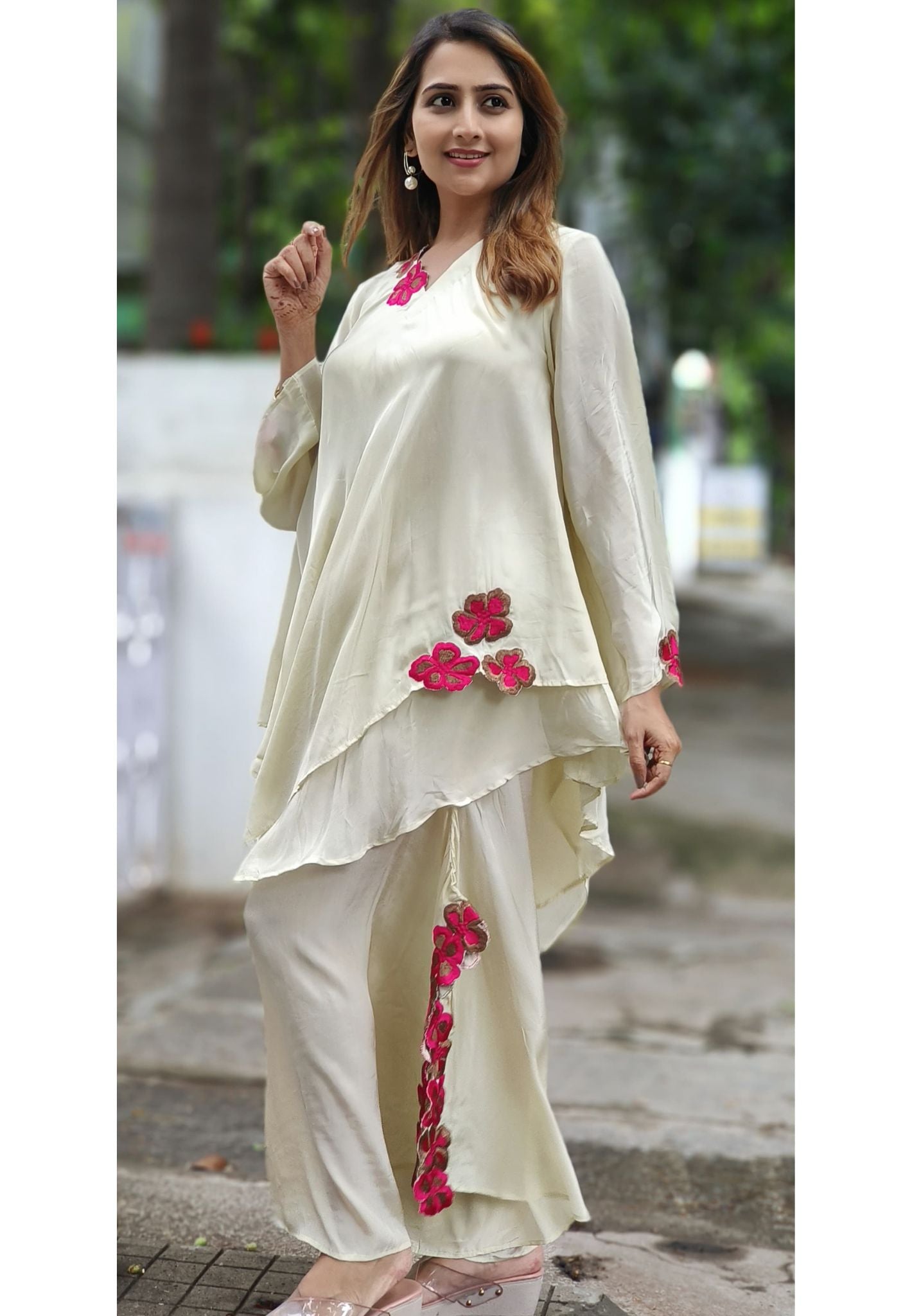 Stylish Party Wear Flower Embroidered  indo-western outfit DRY WASH-06041