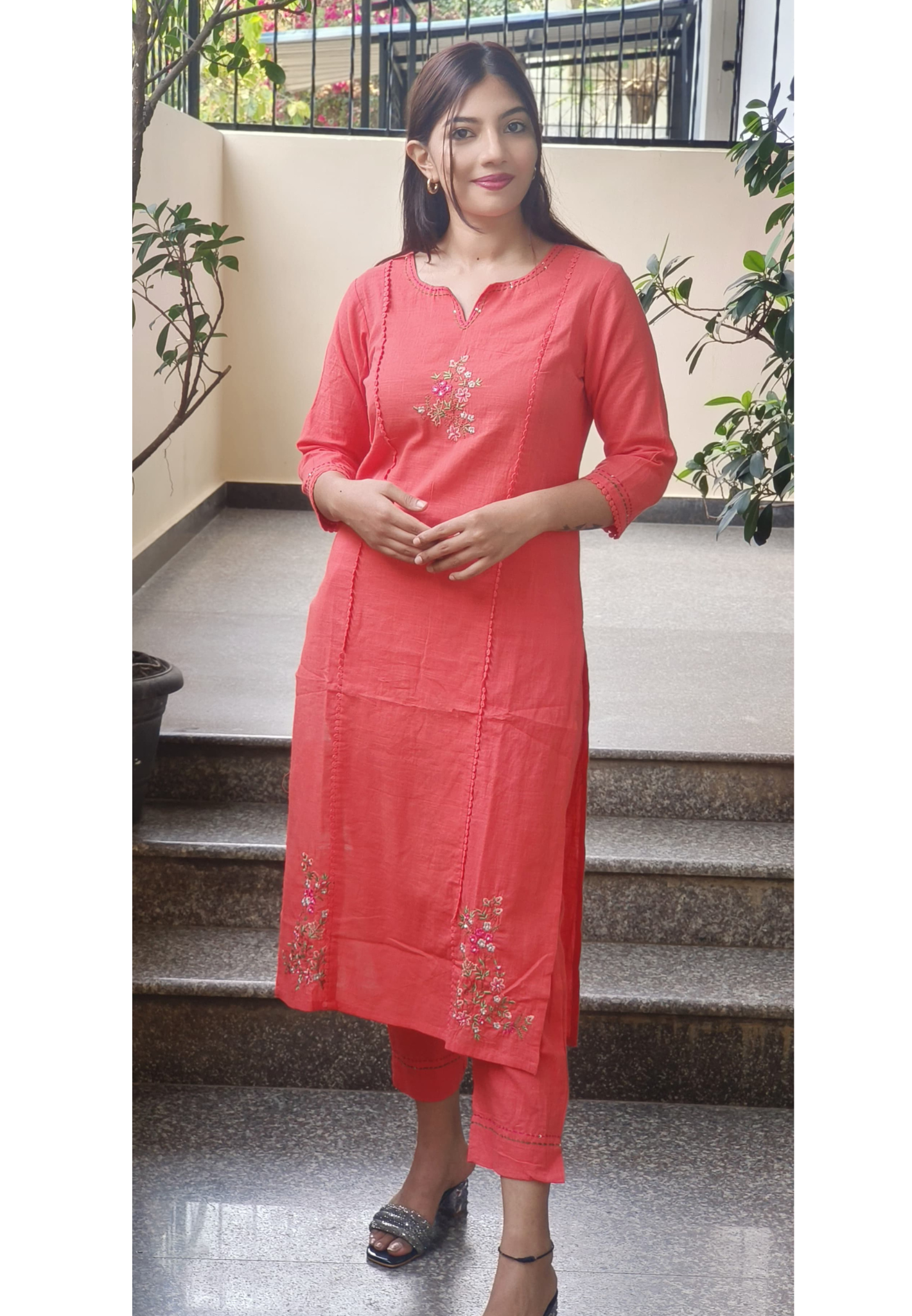 Cotton embroidered kurta with pant -09170