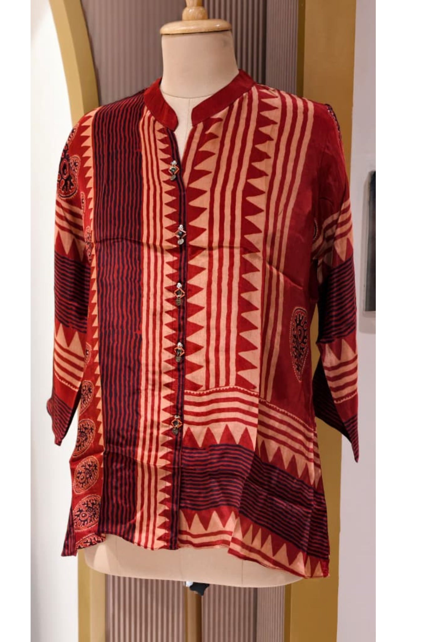 Zig-Zag Stunning Striped Crimson Elegance Crepe Shirt Only- 14875