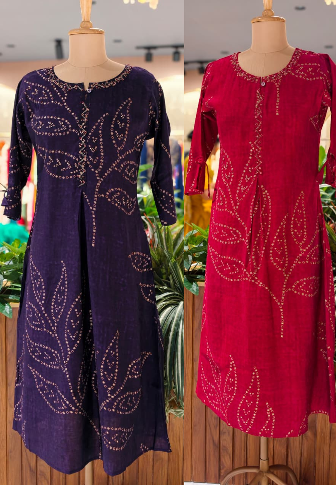 Aline Bandhej Giant Leavy Printed Vibrant Mural Silk Kurti Only (Slightly Lean Fit)-13749