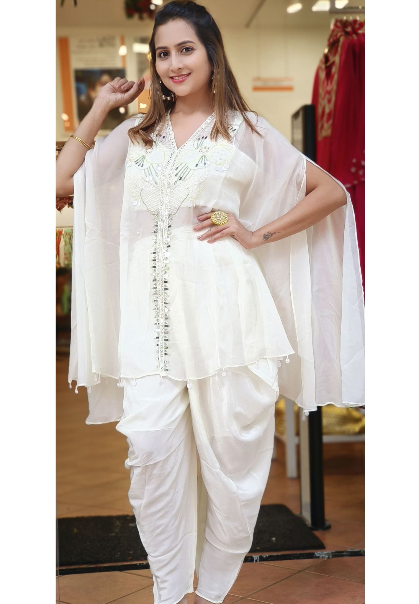 Beautiful Sequence And Cut Dana Work Organza Jacket With Dhoti Pant -06210