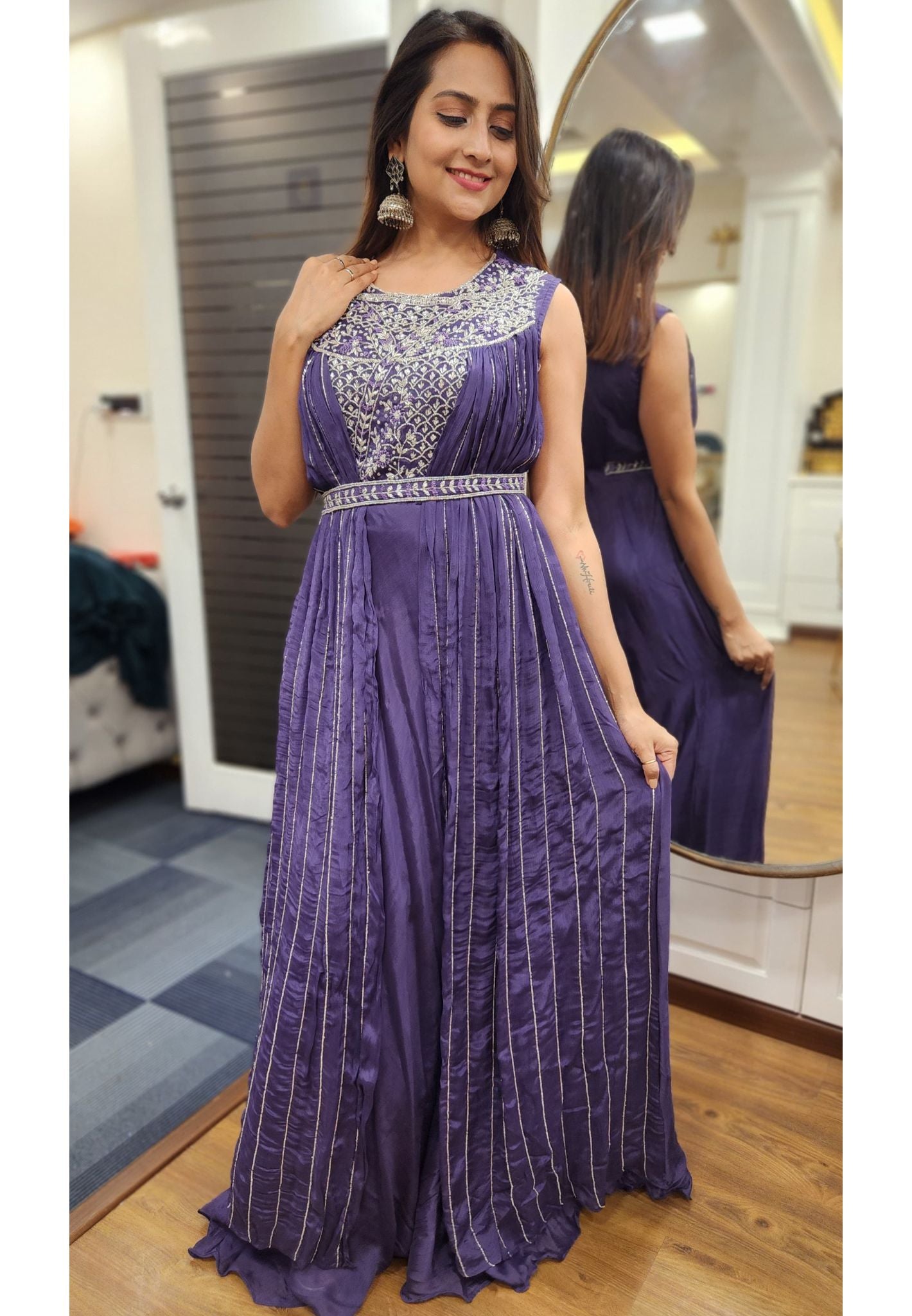 Buy Mauve Color Imported Fabric Heavy Party Wear Gown