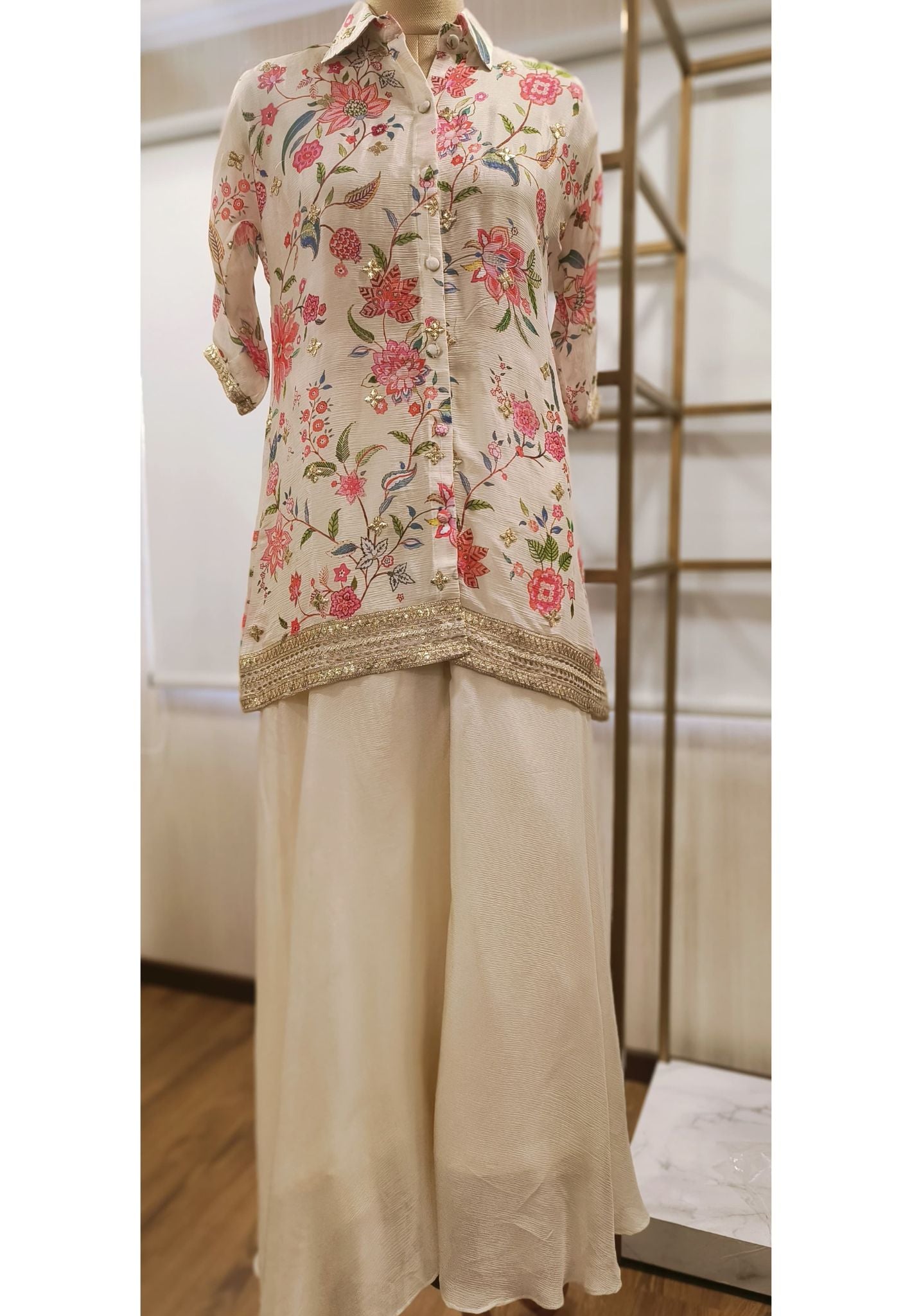 Pure chinon floral Print Top With Palazzo And Inner Drywashonly-04313