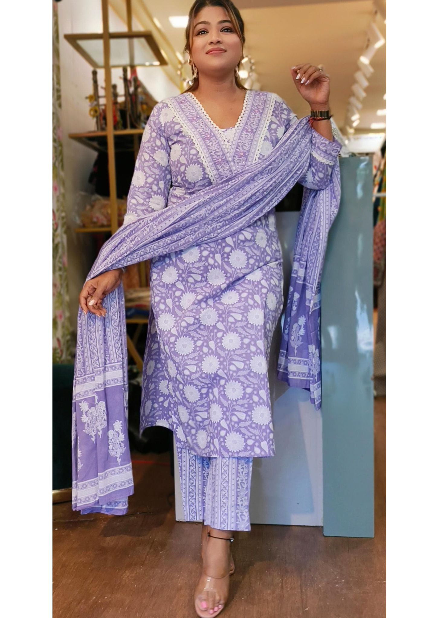 Beautiful Light Shade  Elegant Crosia  Embroidered Cotton Full Suit Set -04490