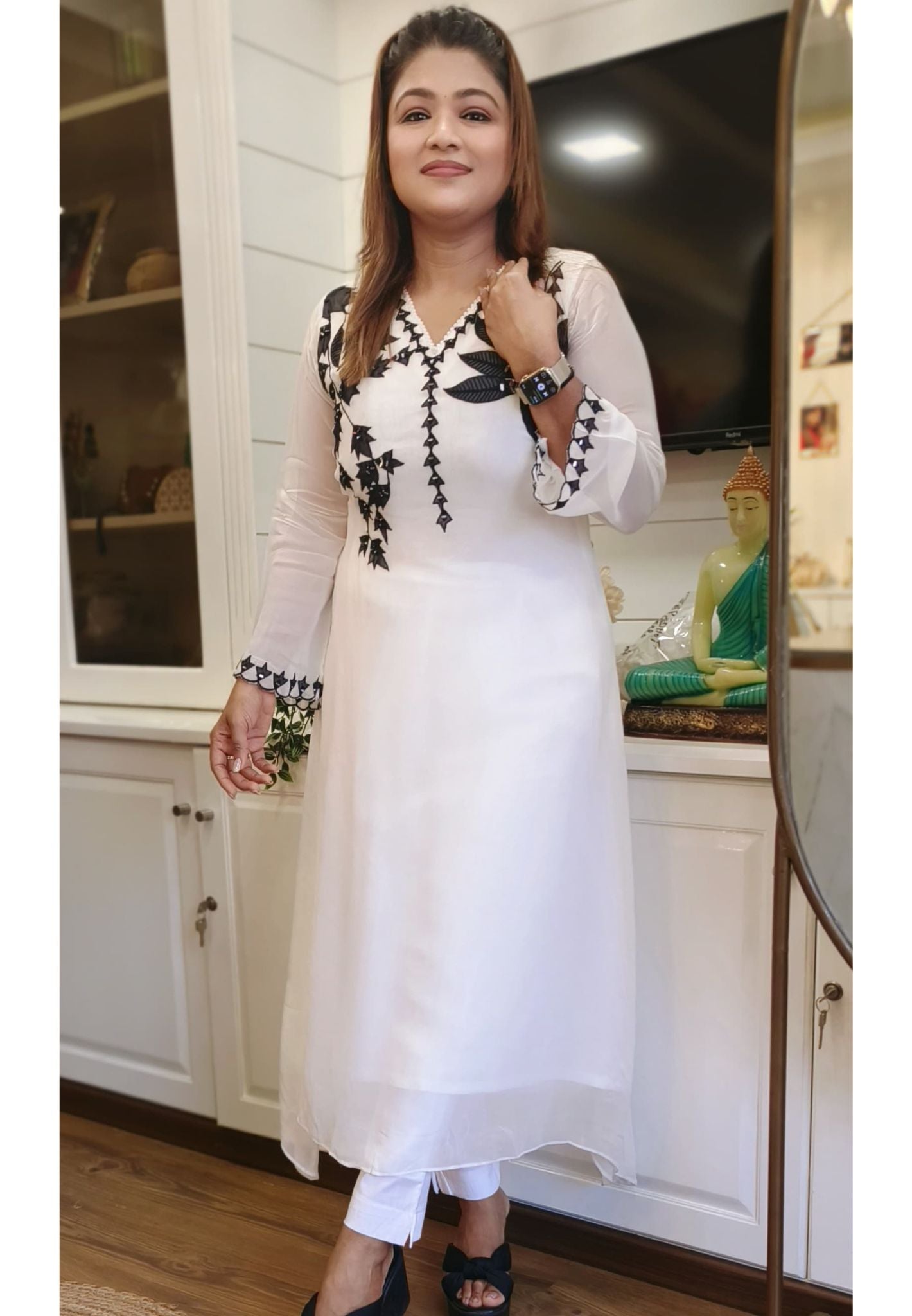Beautiful white hand cutdana embroidery Aline only kurta with lining DRYWASH  Dispatching after 25 days-05269