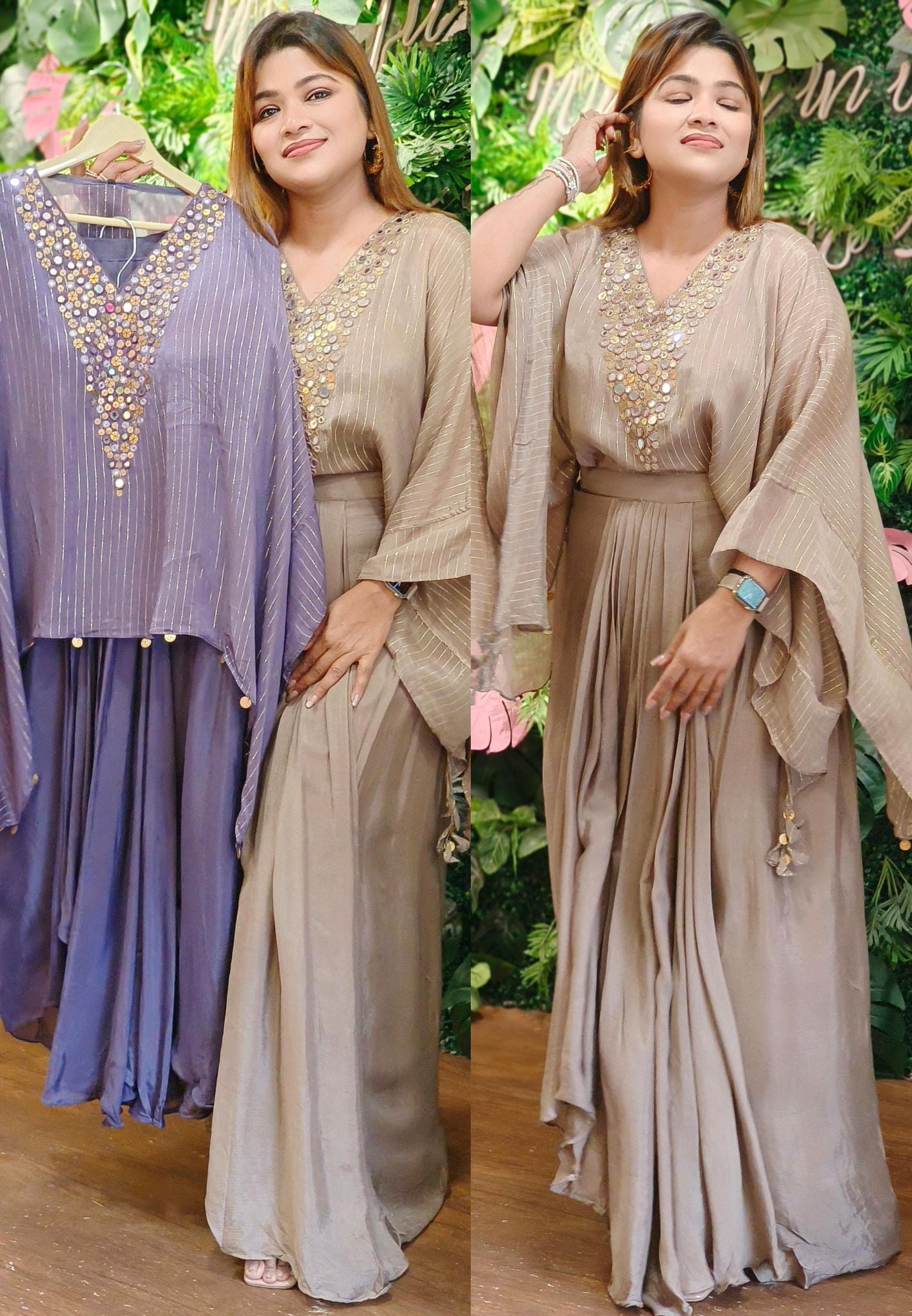 Stylish emblishment kaftan with pads and  dhoti skirt (set of 2) DRYWASH-05262-63