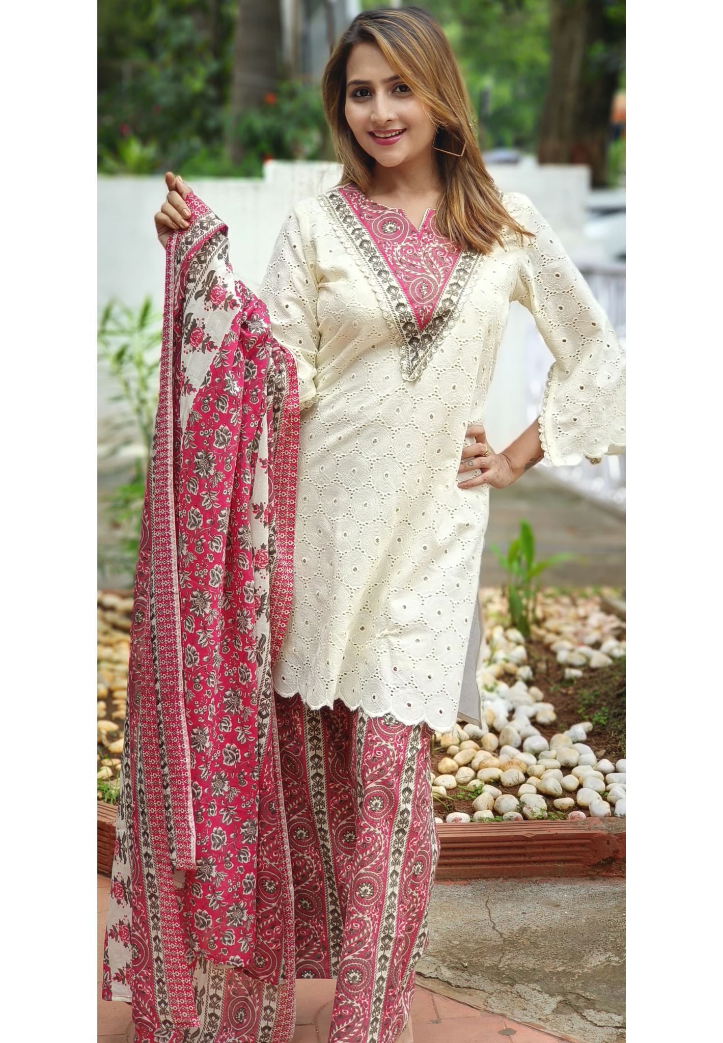 Elegant Hacoba Offwhite Cotton Full Suit -05504