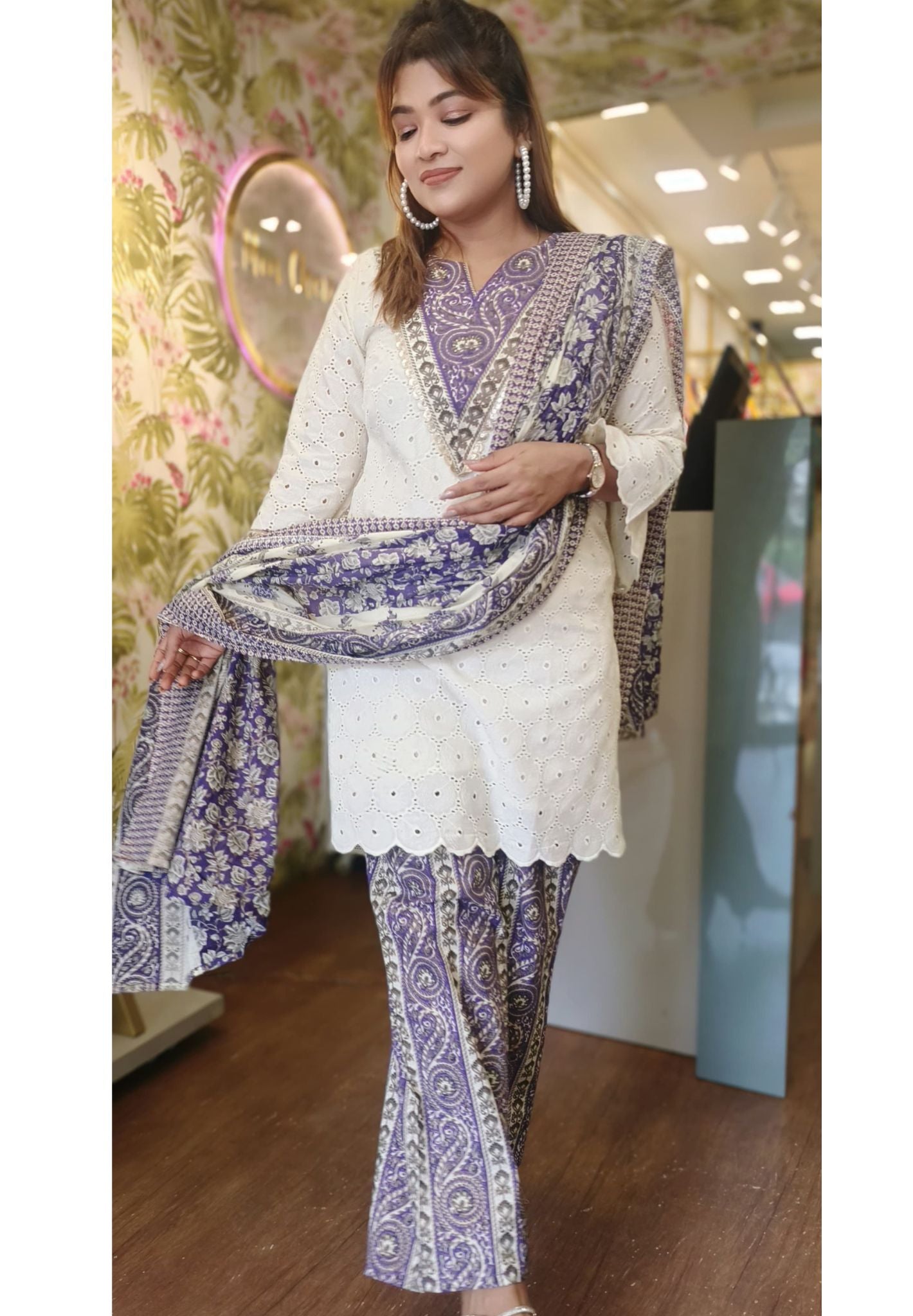 Elegant Hacoba Offwhite Cotton Full Suit -05504