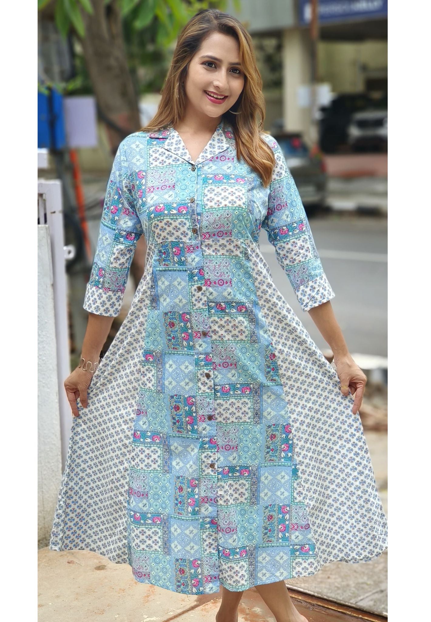 Summer floral Printed A-line Cotton only kurti- 03458