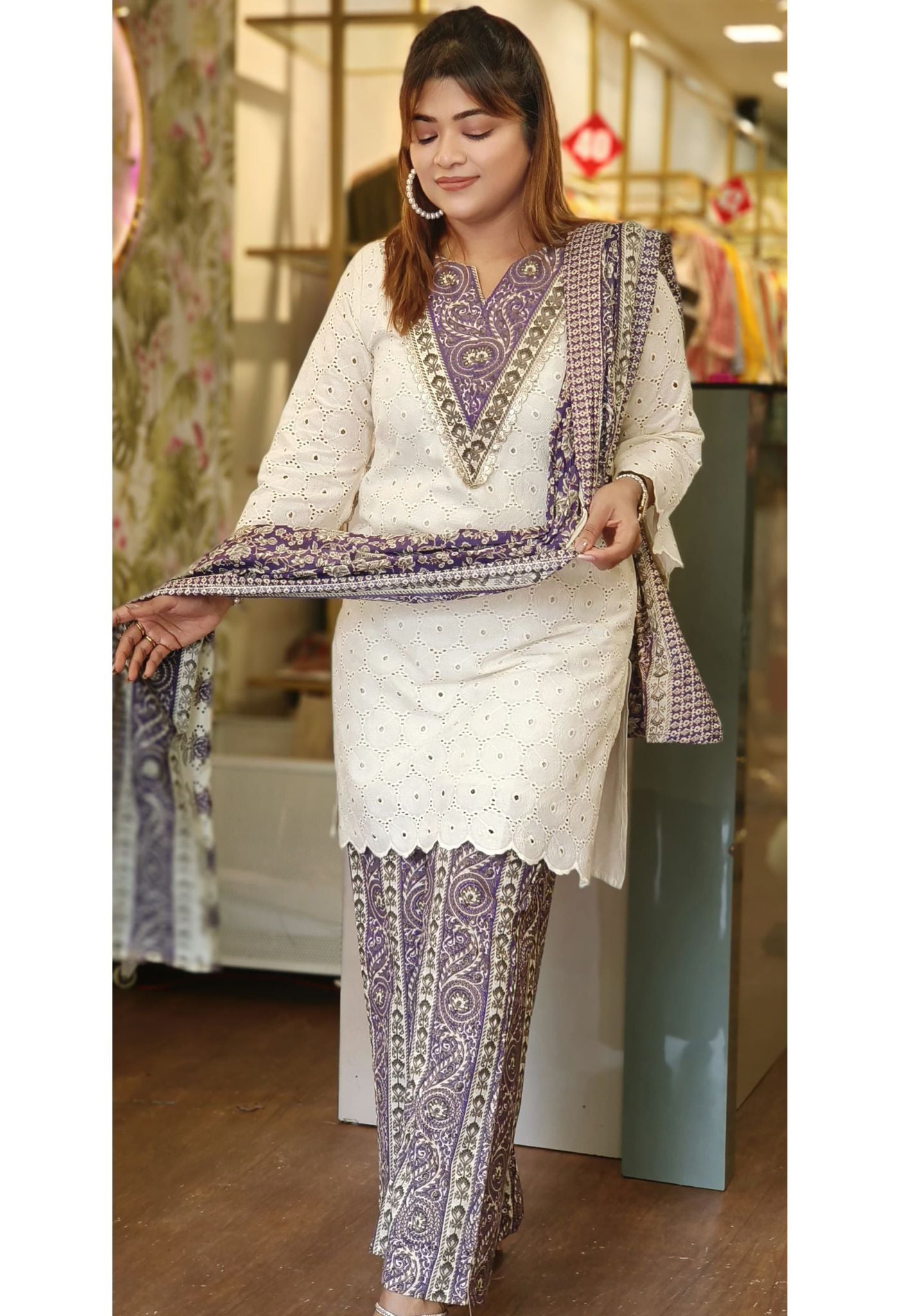 Elegant Hacoba Offwhite Cotton Full Suit -05504