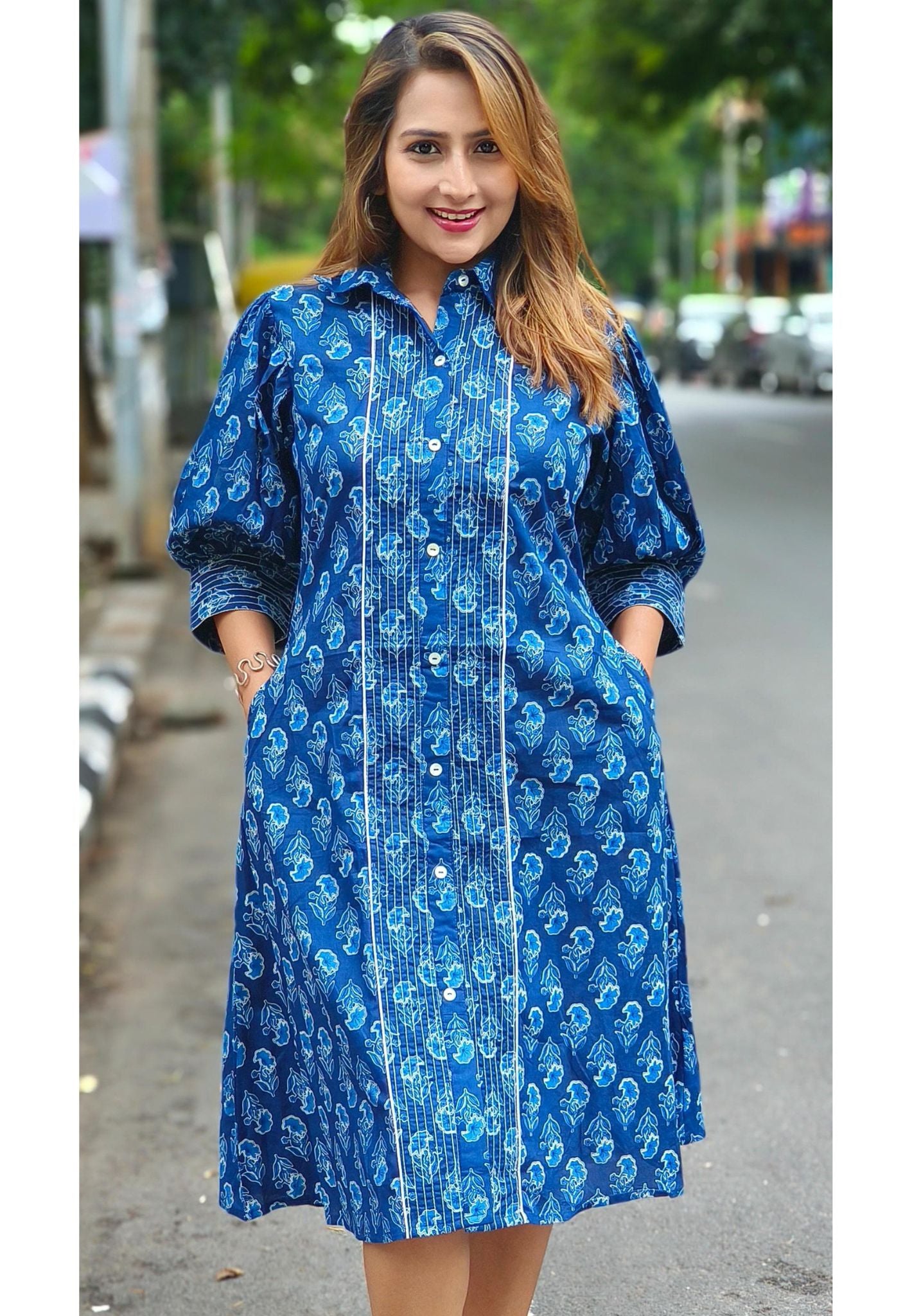 Printed A-line Cotton ankel length frock-03463