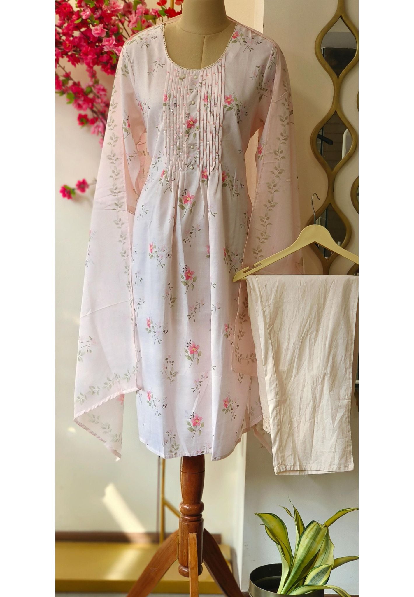 Cotton printed summer floral kurta with pant and Dupatta -051
