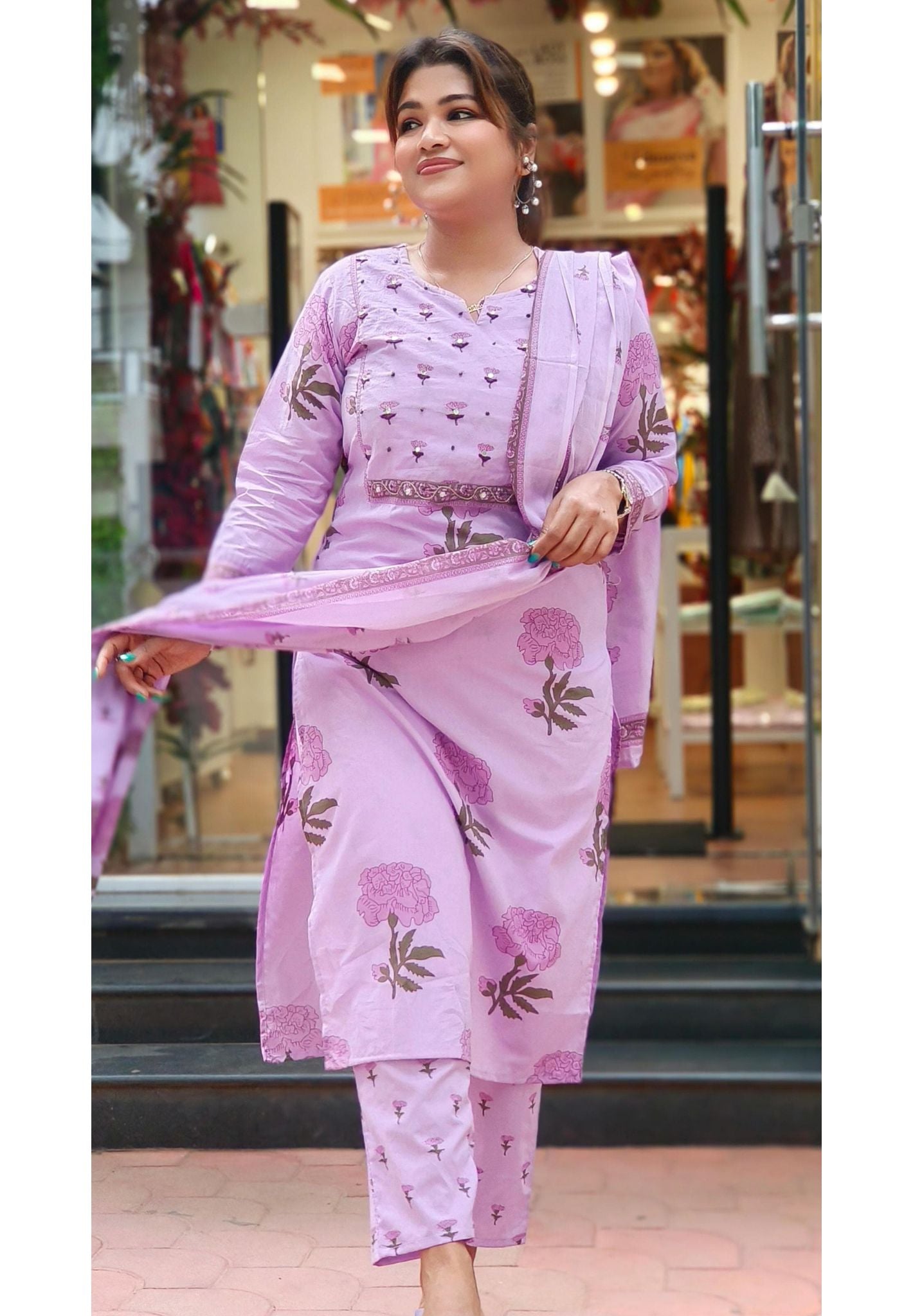Summer floral Printed Cotton kurta with pant and Dupatta-