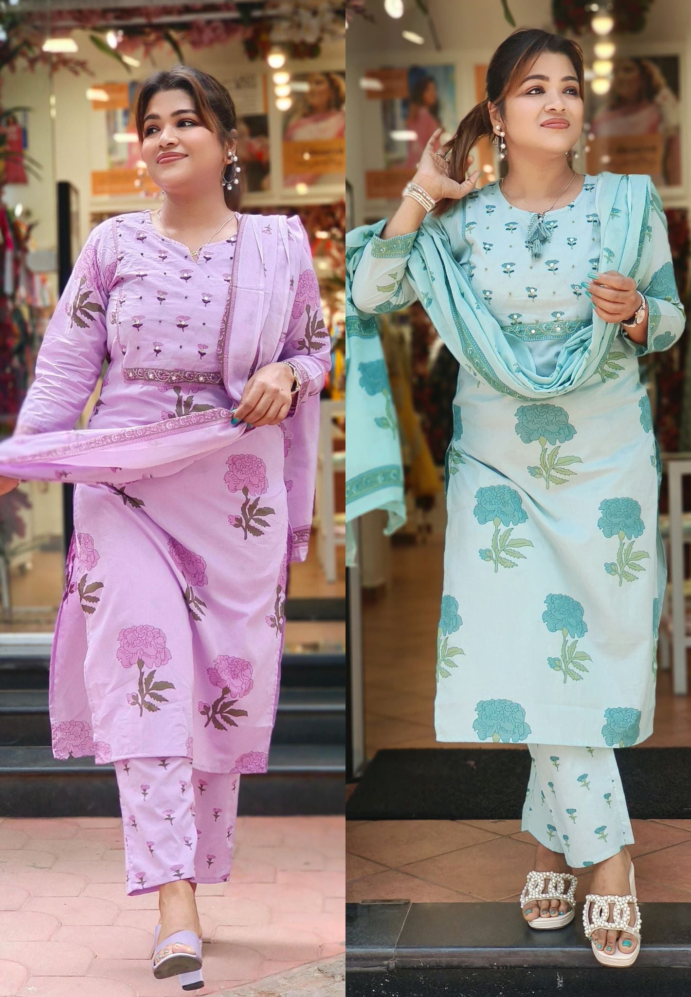Summer floral Printed Cotton kurta with pant and Dupatta-