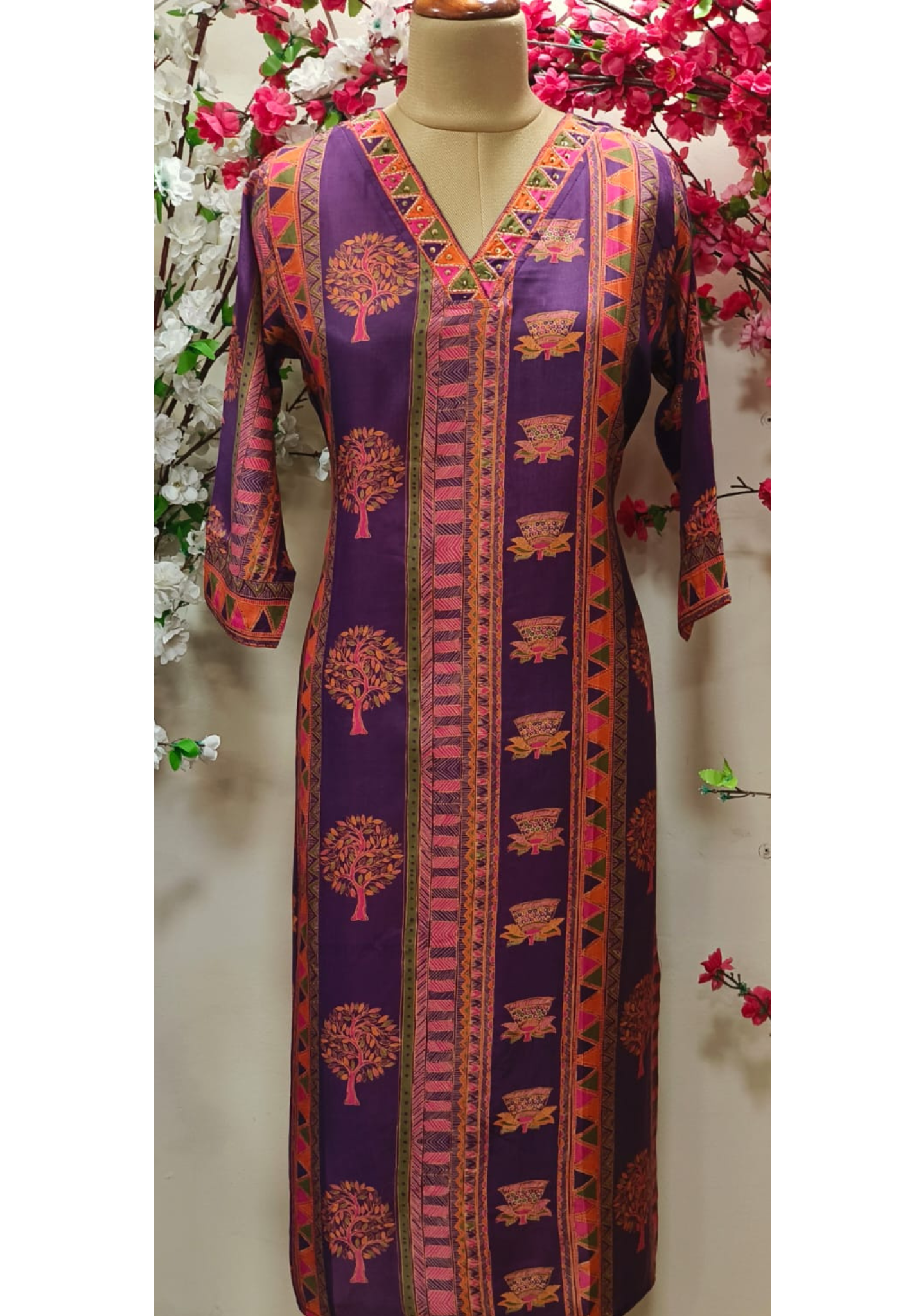 Printed muslin  V neck only kurti-05980-79