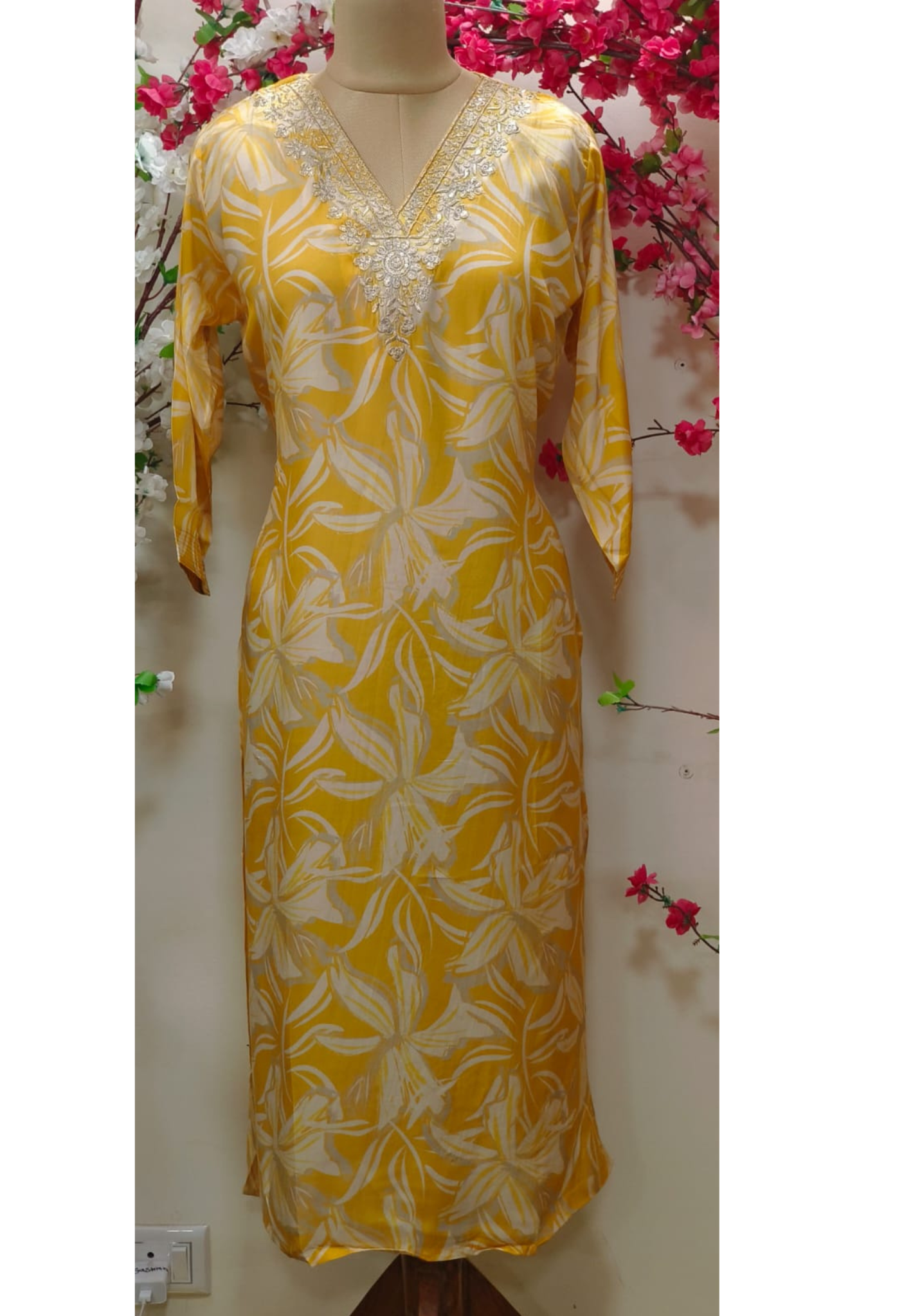 Floral Printed muslin  V neck only kurti-05977