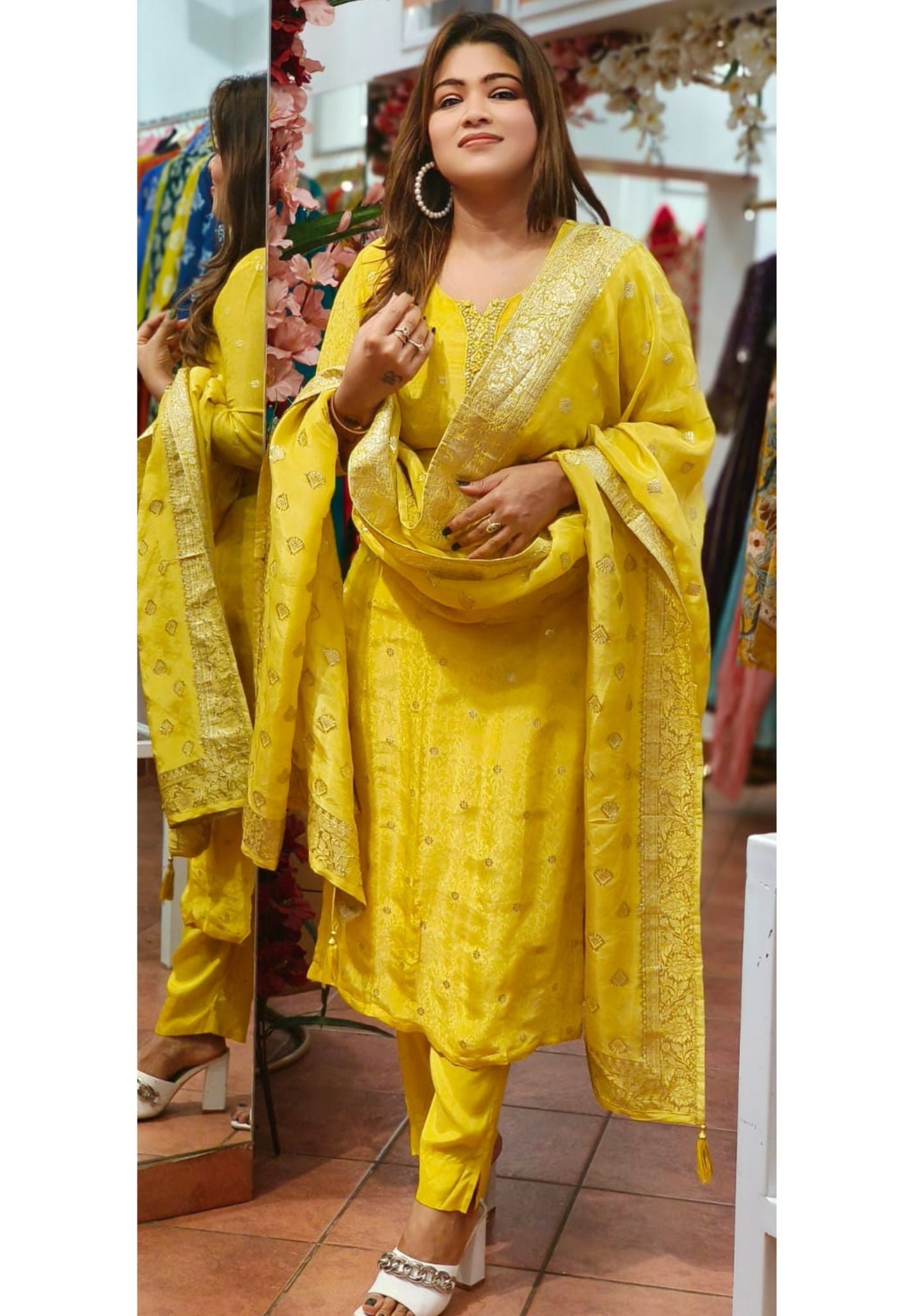 Party Wear Beautiful Silk Yellow Full Suit Set-06556