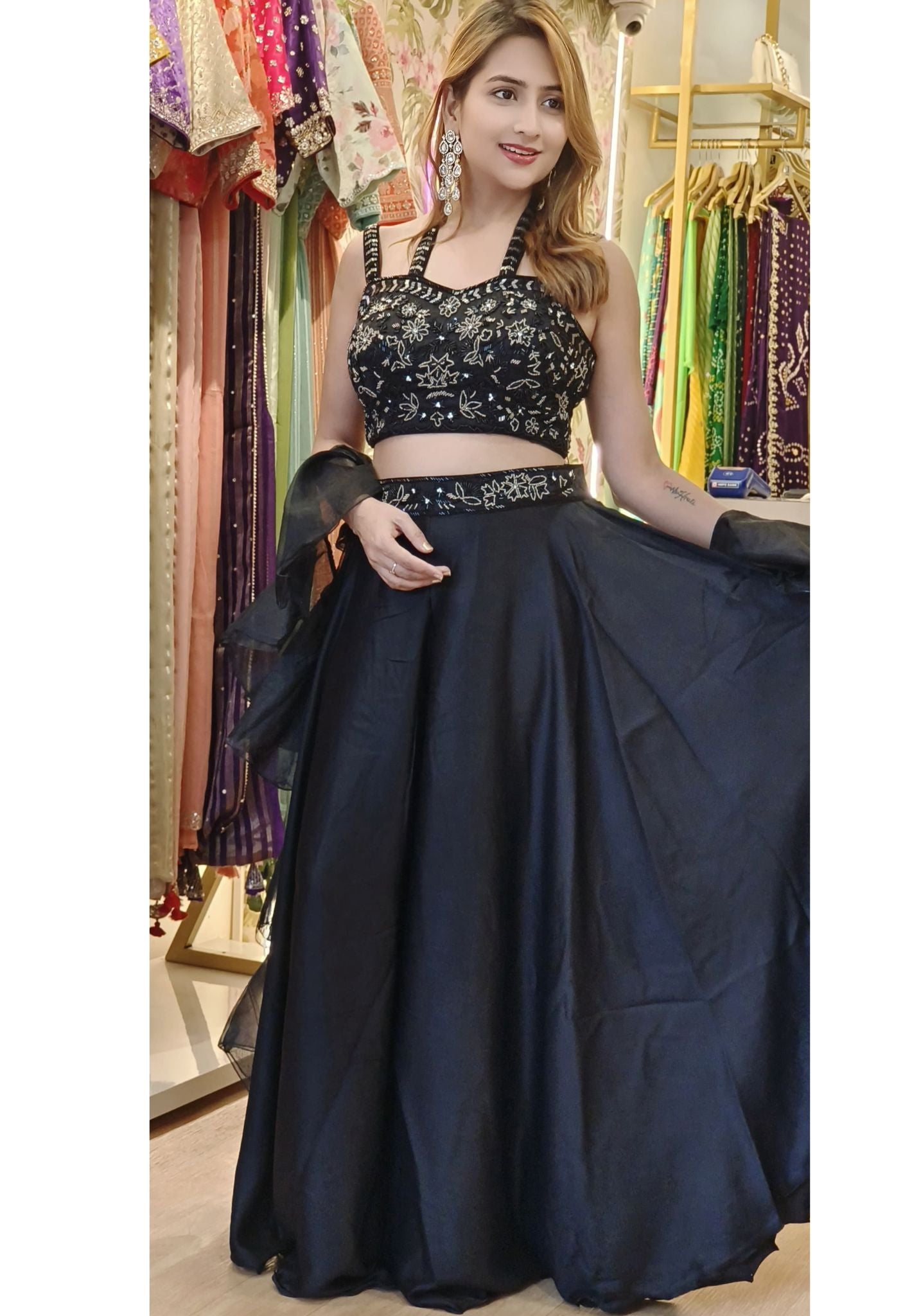 Stylish Designer Indo-western embellished Top with Divider and Ruffle Dupatta DRYWASH-06860-61-62-63