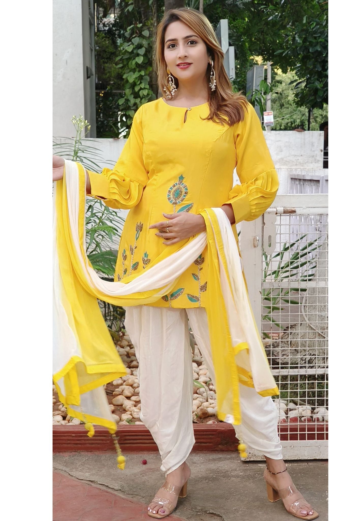 Short Kurta With Patiyala Pant With Shaded Dupatta DRYWASH