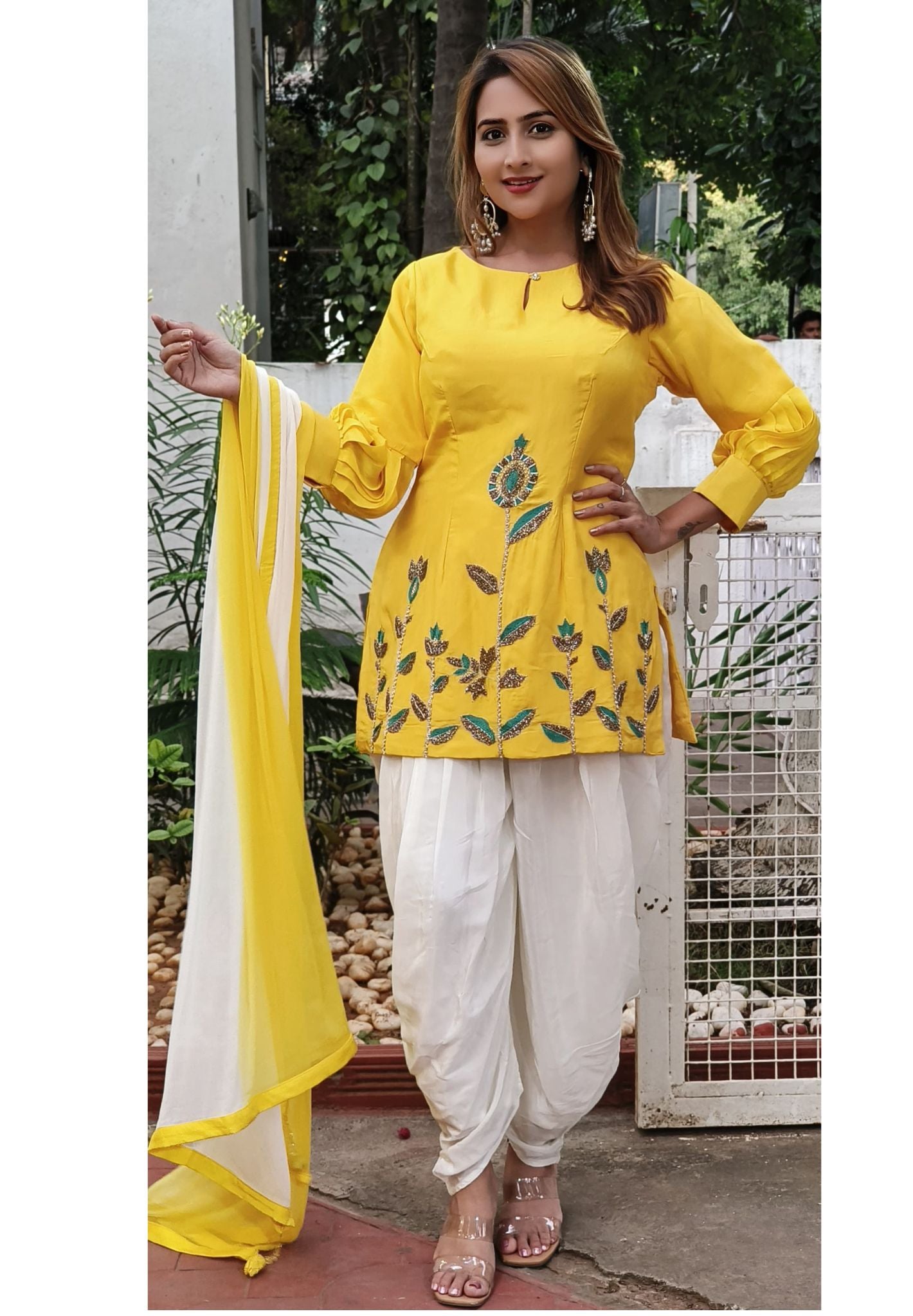 Short Kurta With Patiyala Pant With Shaded Dupatta DRYWASH