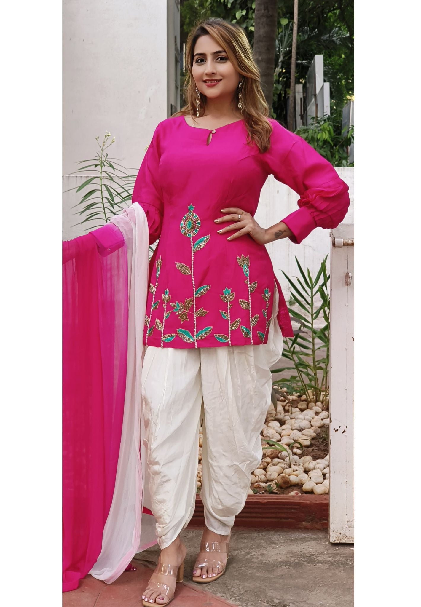 Short Kurta With Patiyala Pant With Shaded Dupatta DRYWASH